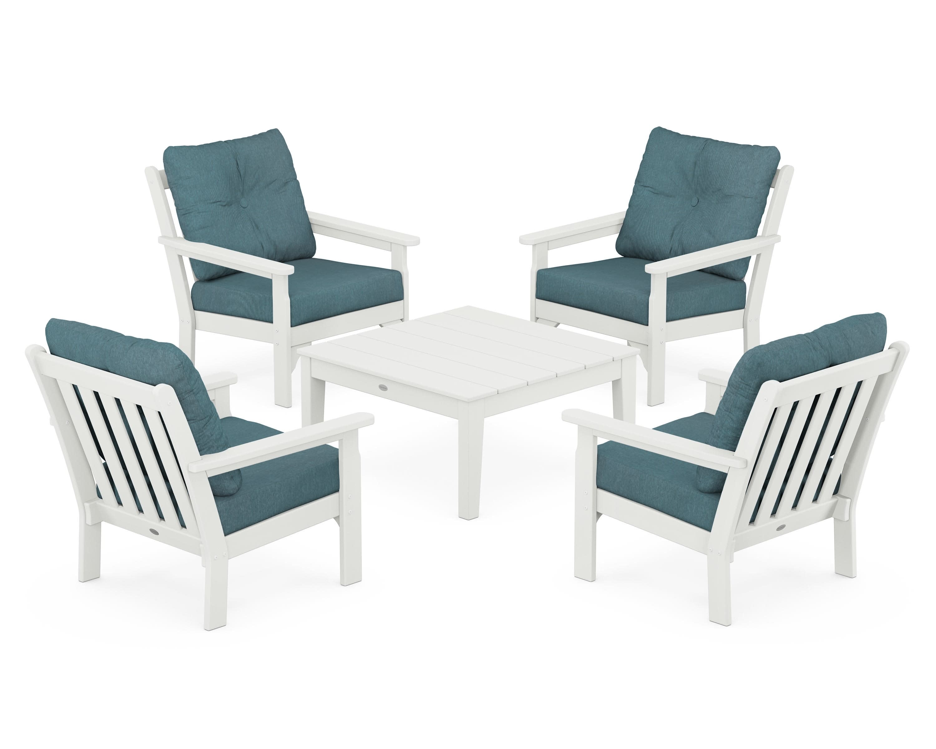 Vineyard 5-Piece Deep Seating Conversation Set in Vintage White / Ocean Teal
