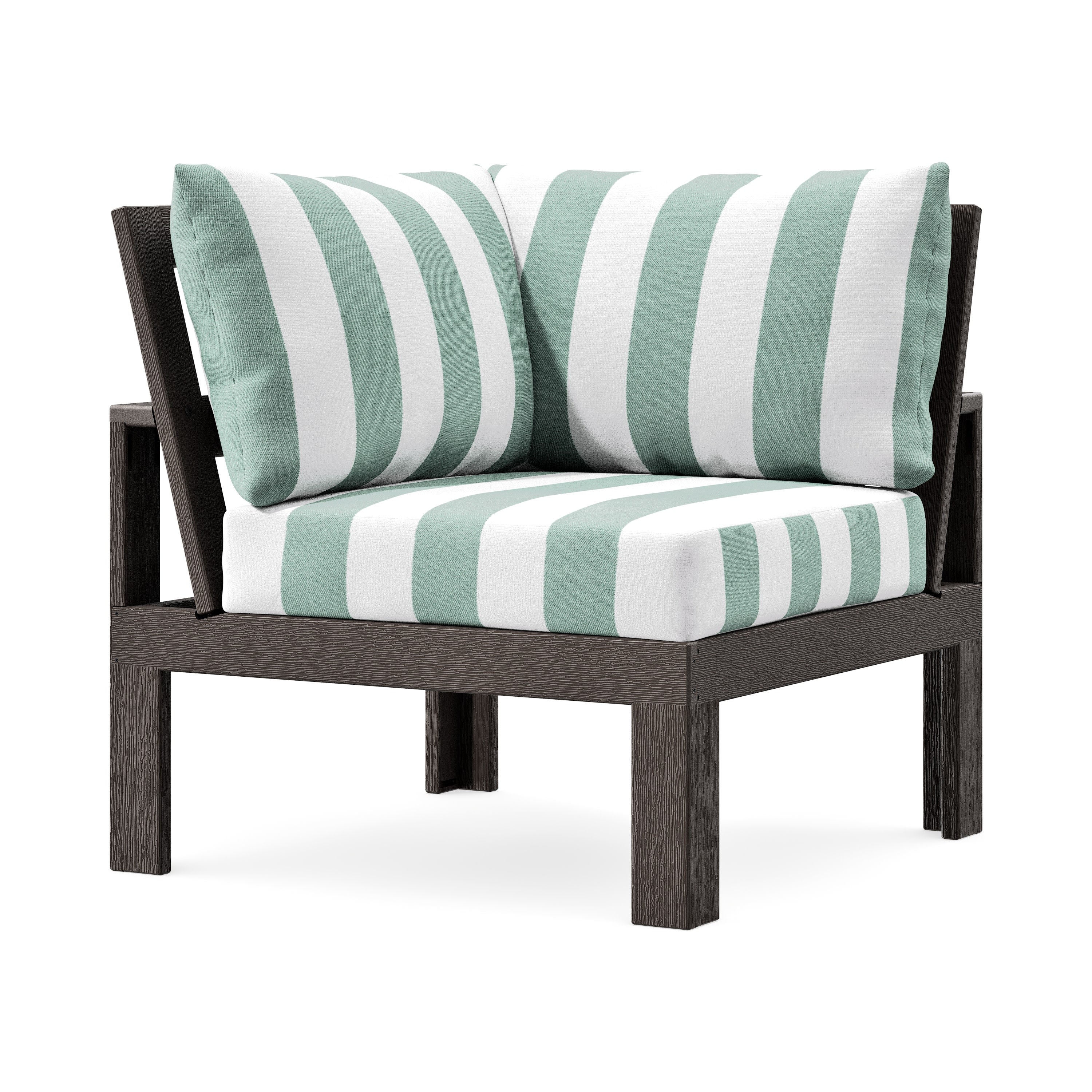 Modular Corner Chair in Vintage Coffee / Cabana Stripe Glacier Spa