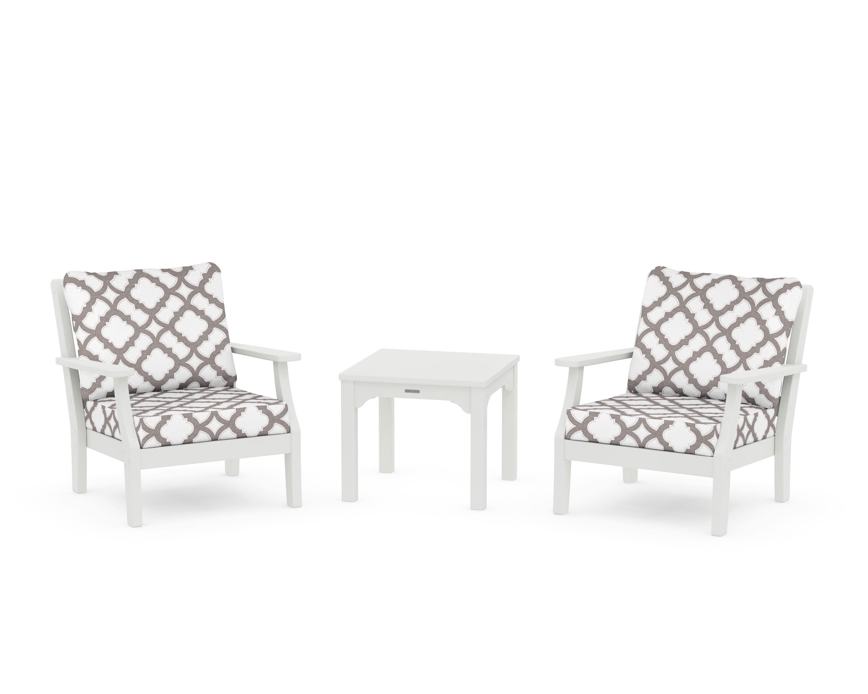 Chinoiserie 3-Piece Deep Seating Set in Vintage White / Trellis Grey Mist