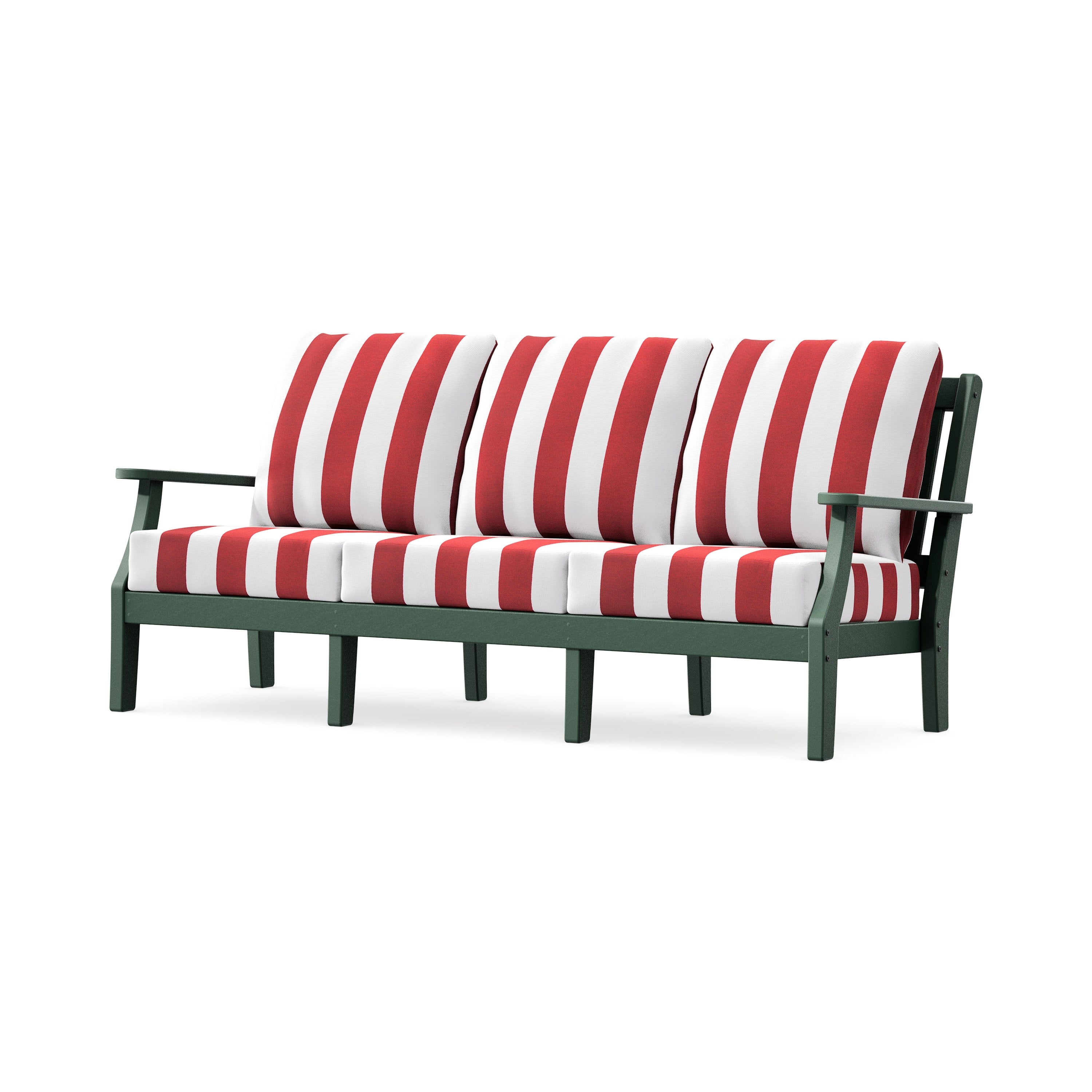 Chinoiserie Deep Seating Sofa in Green / Cabana Stripe Crimson
