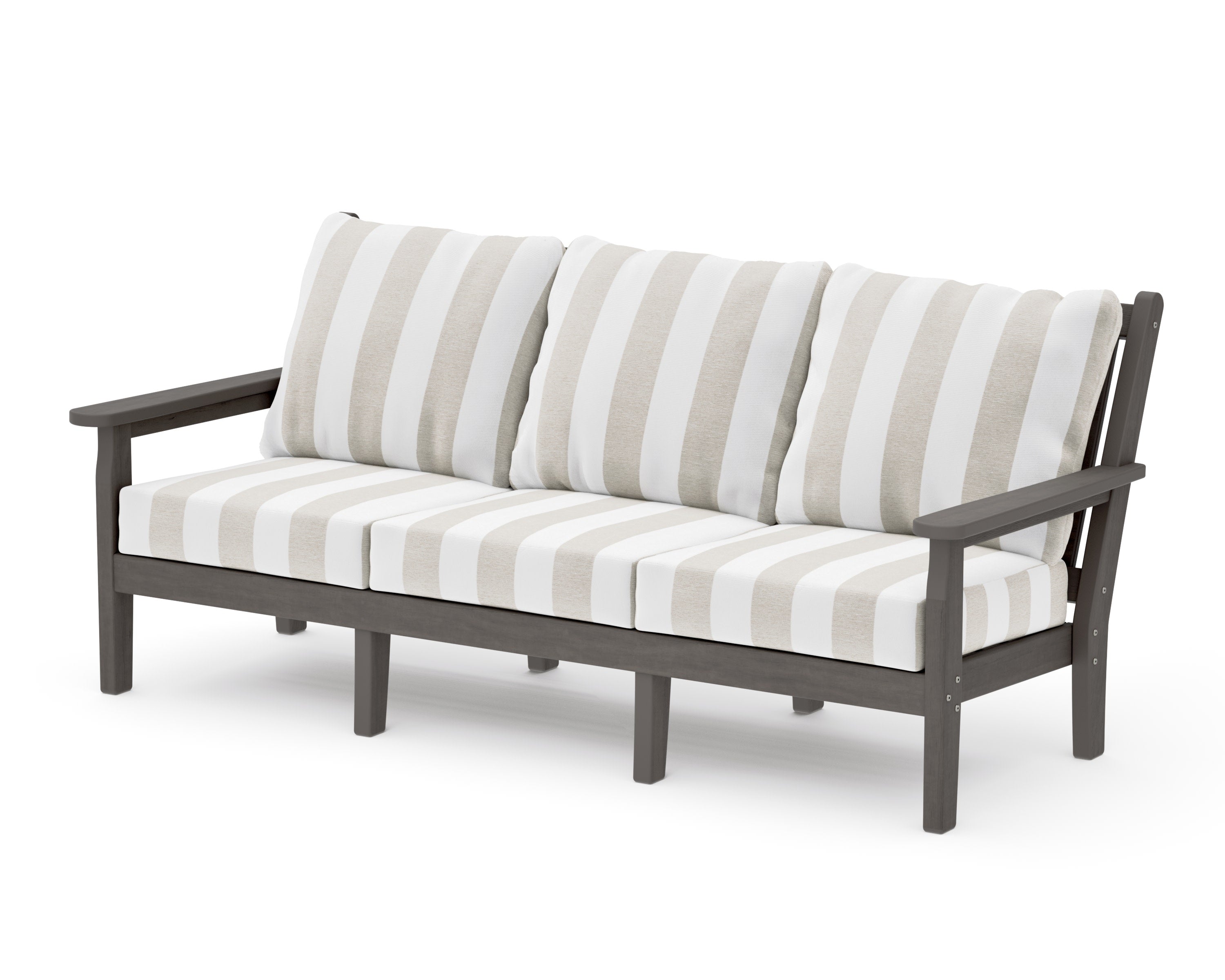 Chippendale Deep Seating Sofa in Driftwood / Cabana Stripe Dune Burlap