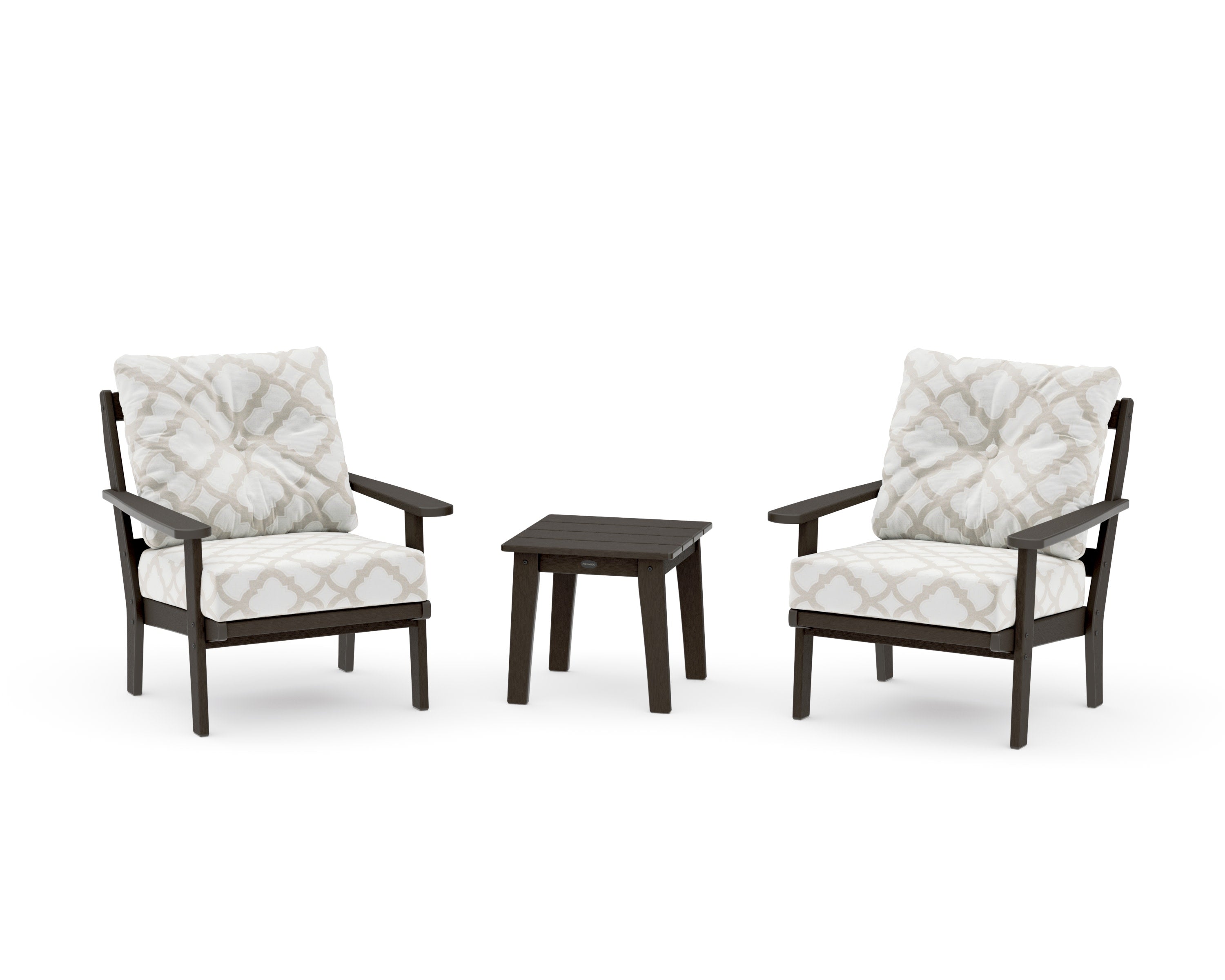 Mission 3-Piece Deep Seating Set in Vintage Coffee / Trellis Dune Burlap