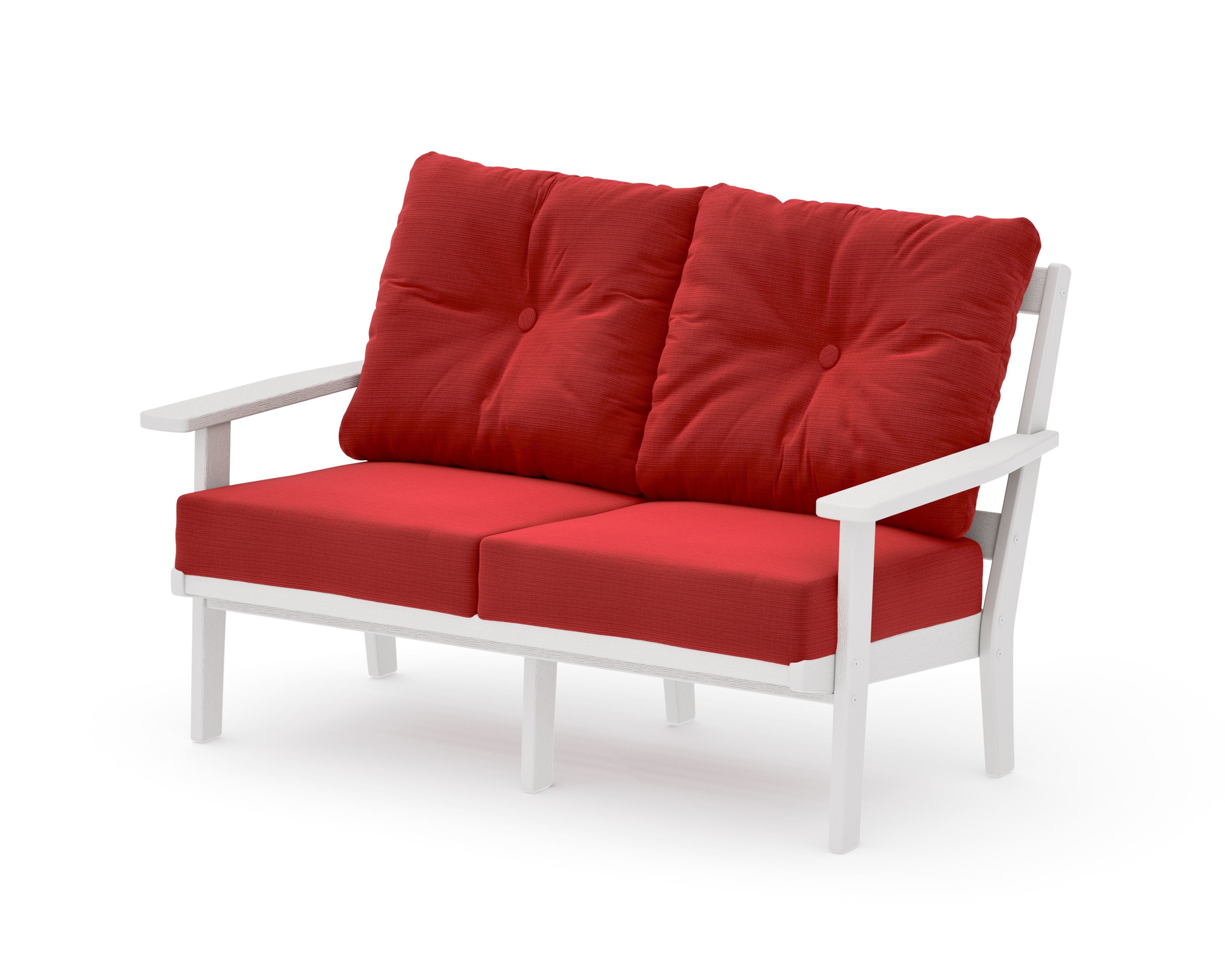 Oxford Deep SeatingLoveseat in Vintage White / Crimson Linen