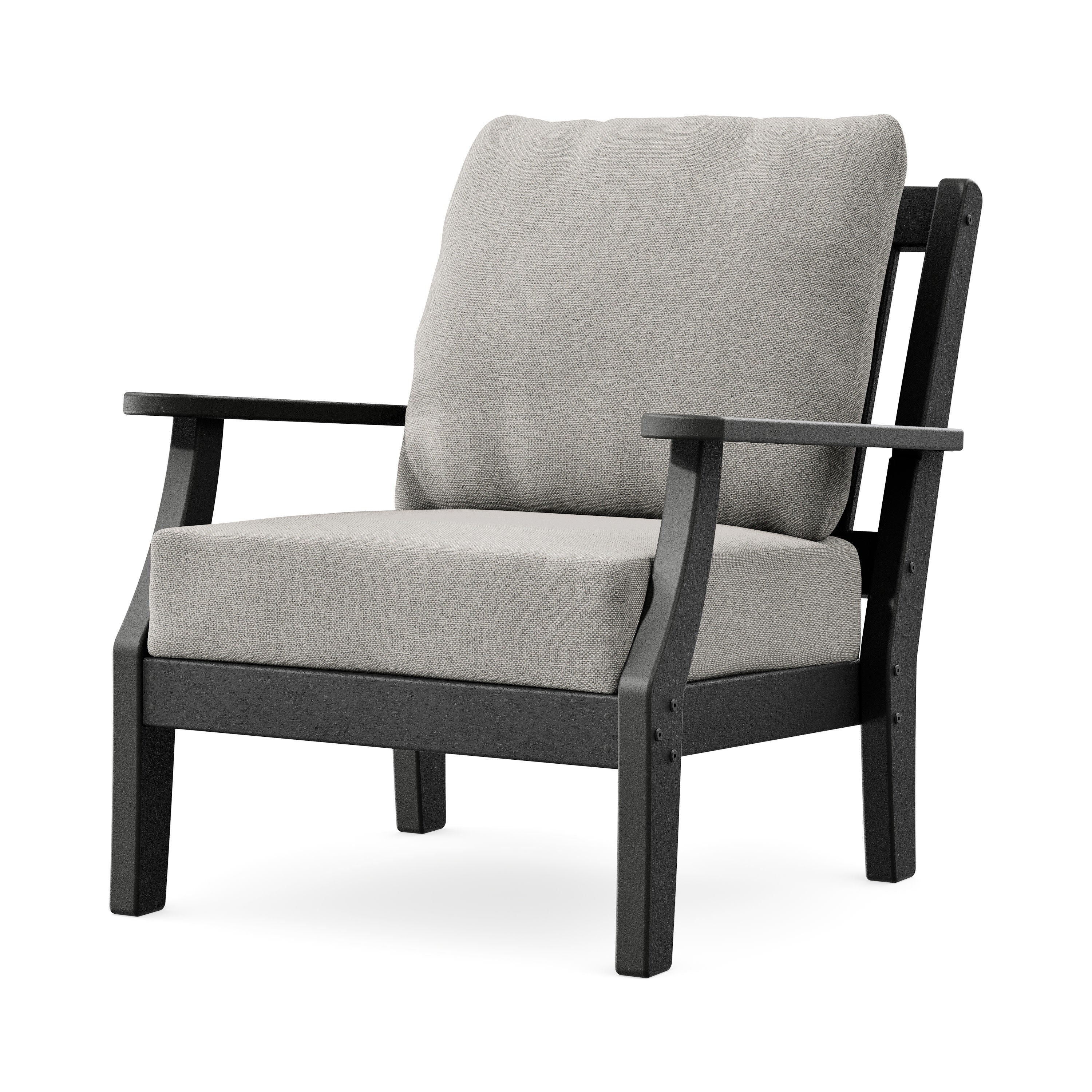 Chinoiserie Deep Seating Chair in Black / Weathered Tweed