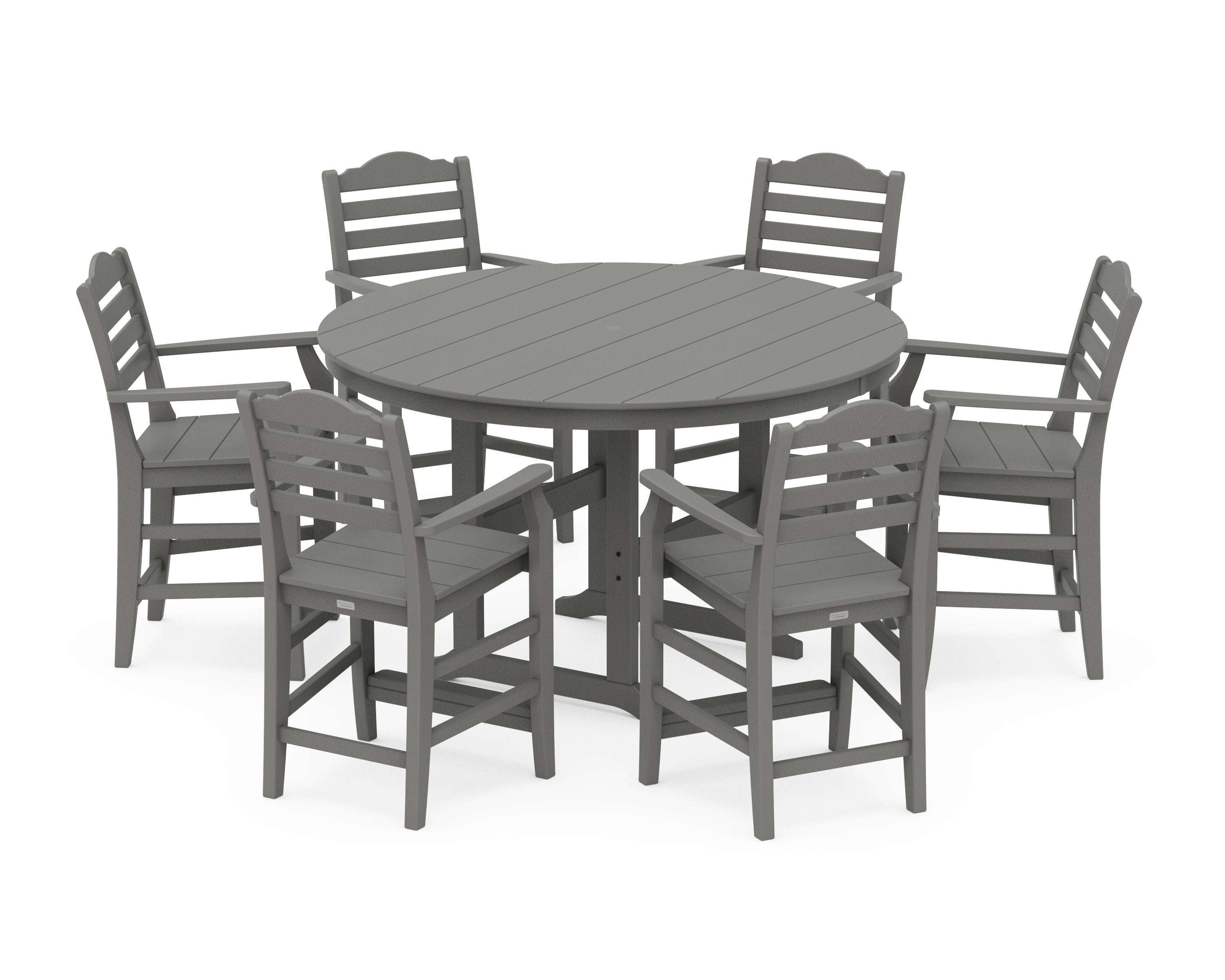 Savannah 7-Piece Arm Chair Round Farmhouse Counter Set in Slate Grey