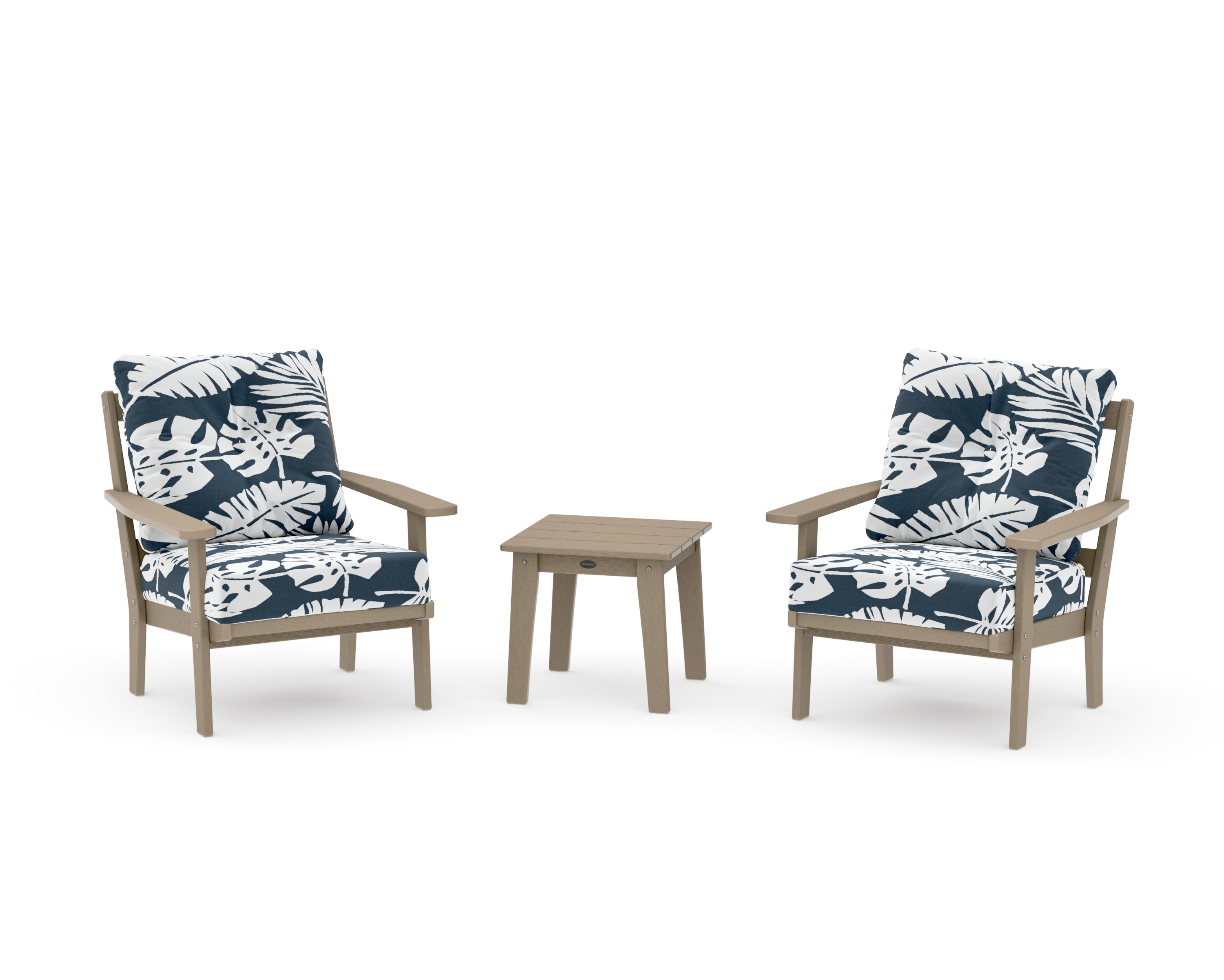 Oxford 3-Piece Deep Seating Set in Vintage Sahara / Leaf Marine Indigo