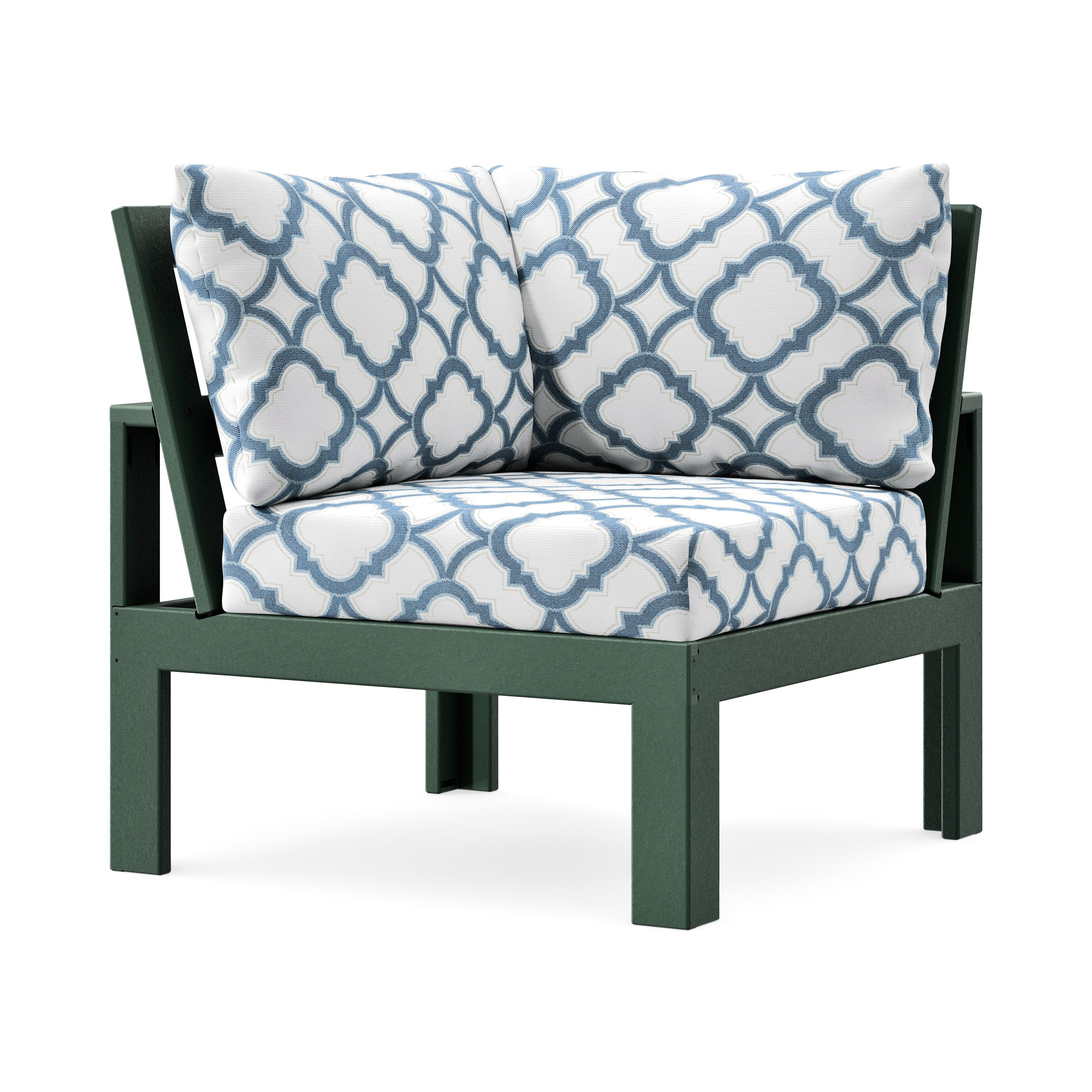 Modular Corner Chair in Green / Trellis Sky Blue