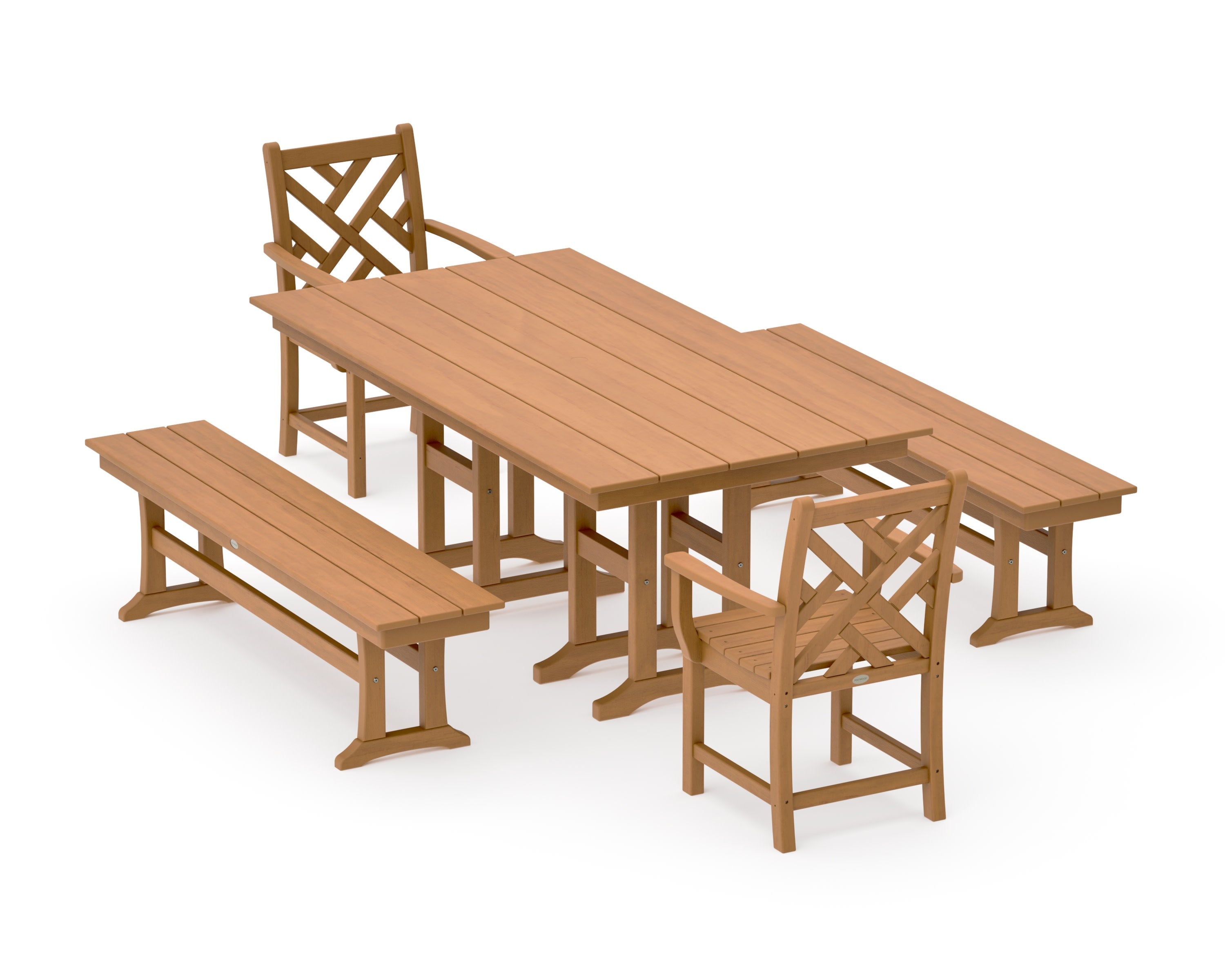 Chippendale 5-Piece Farmhouse Dining Set with Benches in Natural