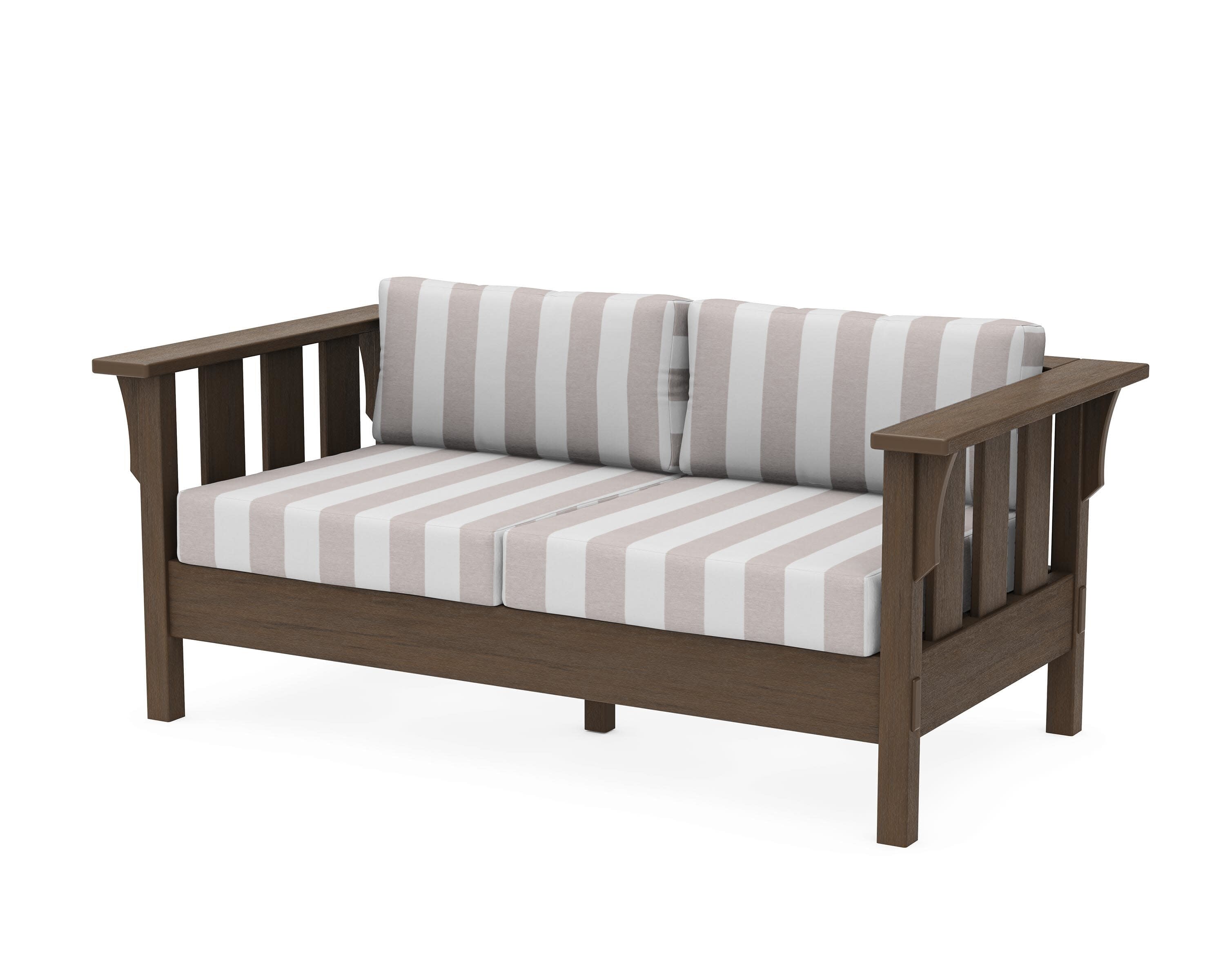 Acadia Deep Seating Loveseat in Kona / Cabana Stripe Dune Burlap