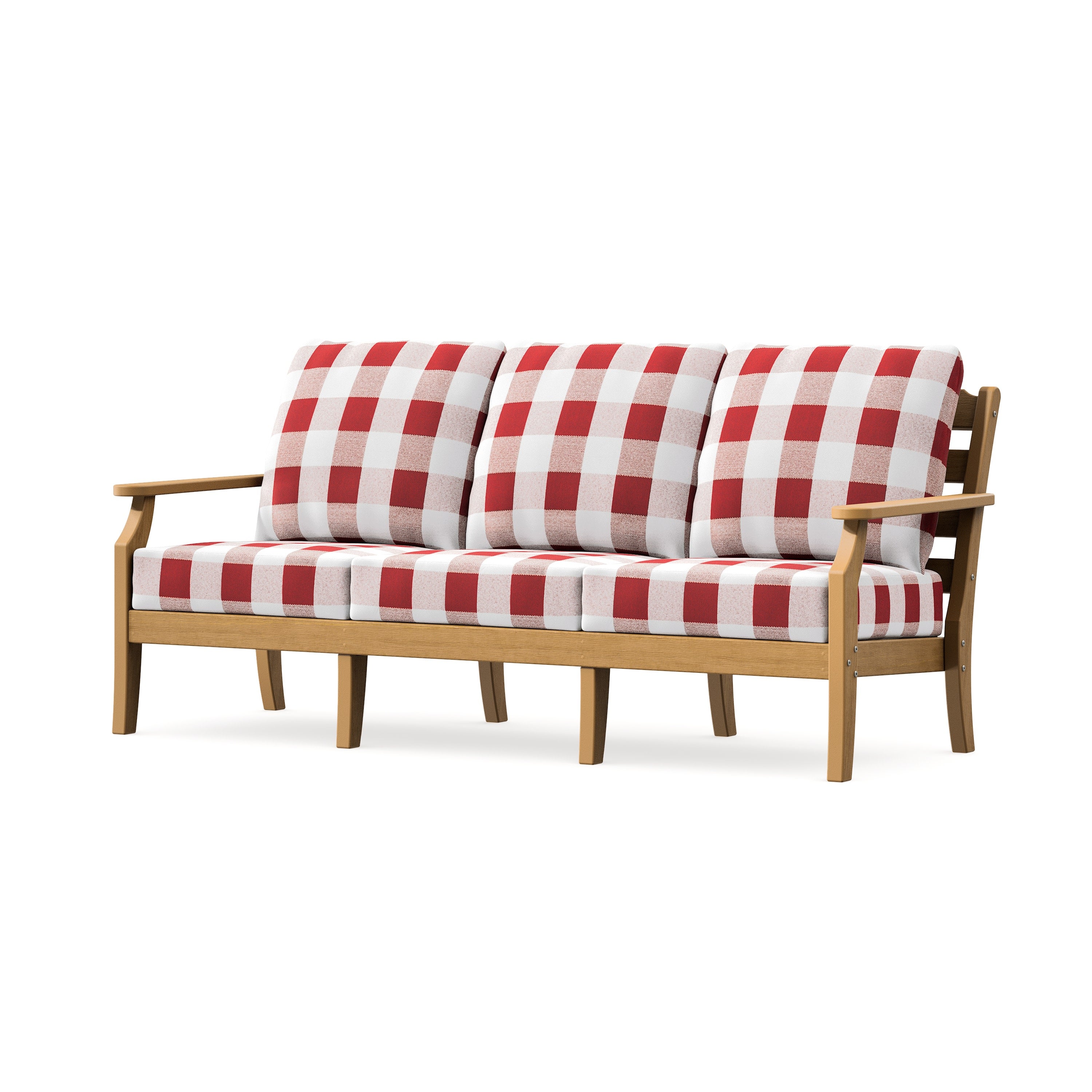 Savannah Deep Seating Sofa in Natural / Buffalo Plaid Crimson