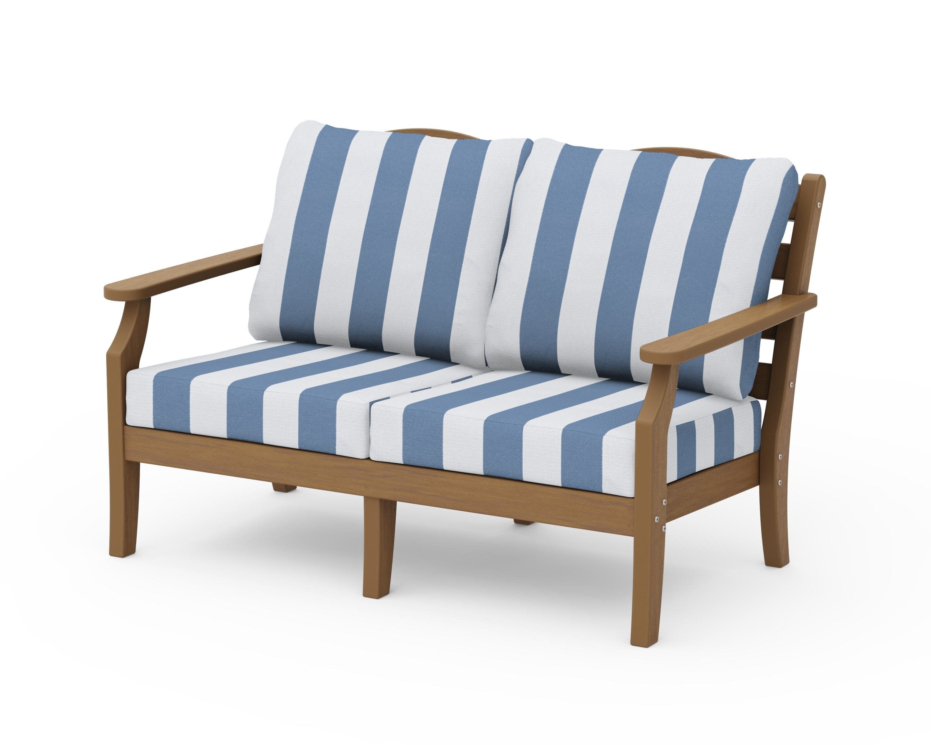 Savannah Deep Seating Loveseat in Natural / Cabana Stripe Sky Blue