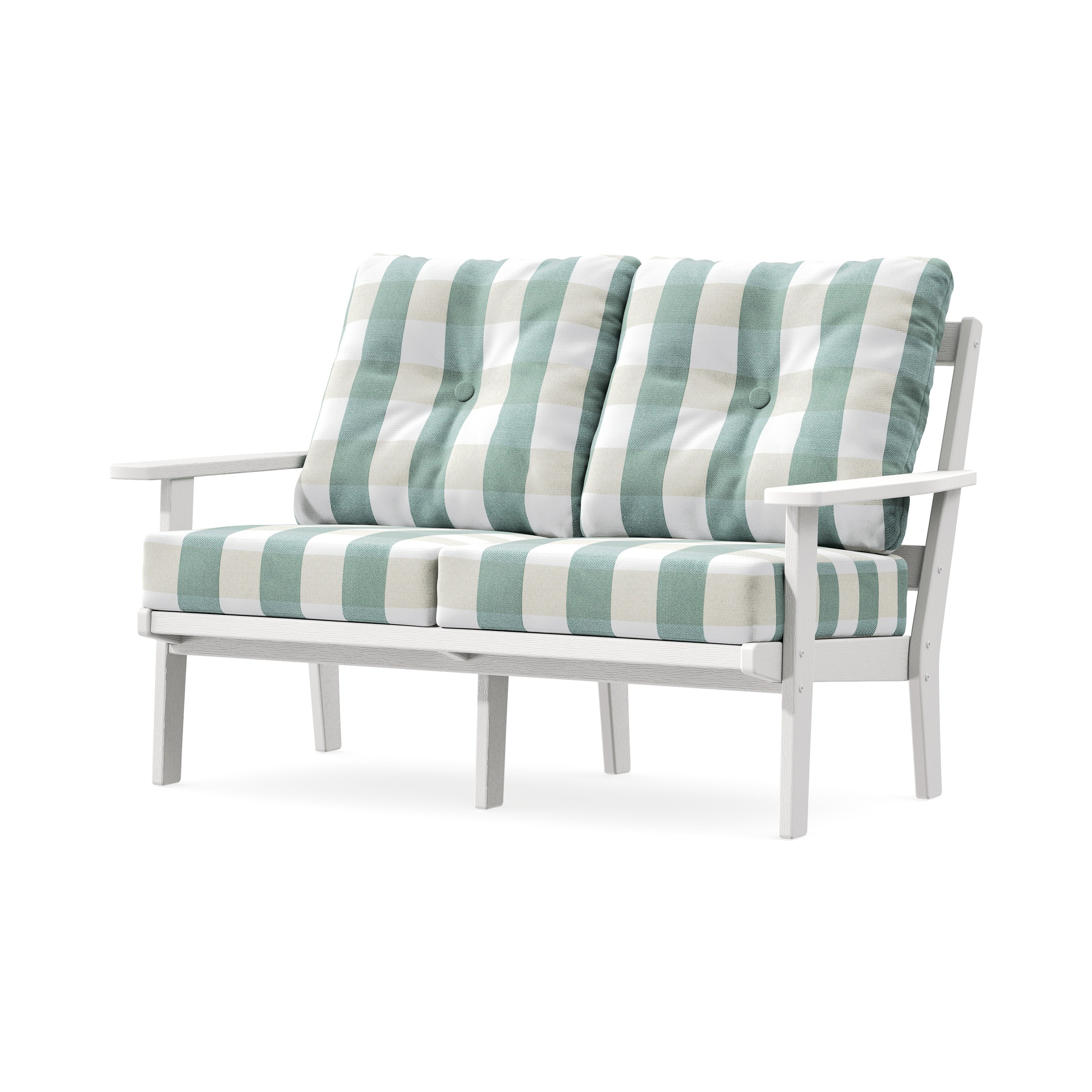 Prairie Deep SeatingLoveseat in Vintage White / Buffalo Plaid Glacier Spa