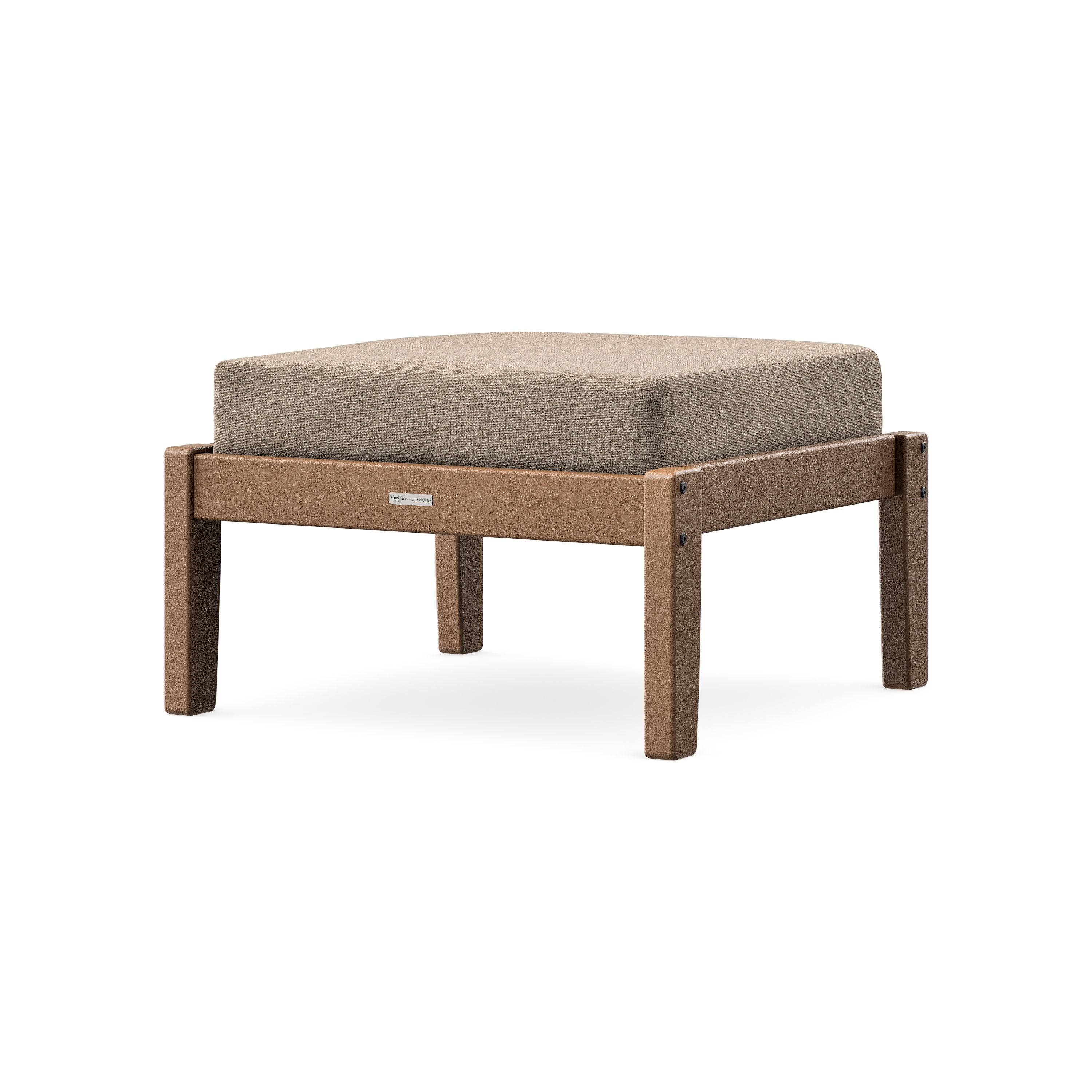 Chinoiserie Deep Seating Ottoman in Teak / Spiced Burlap