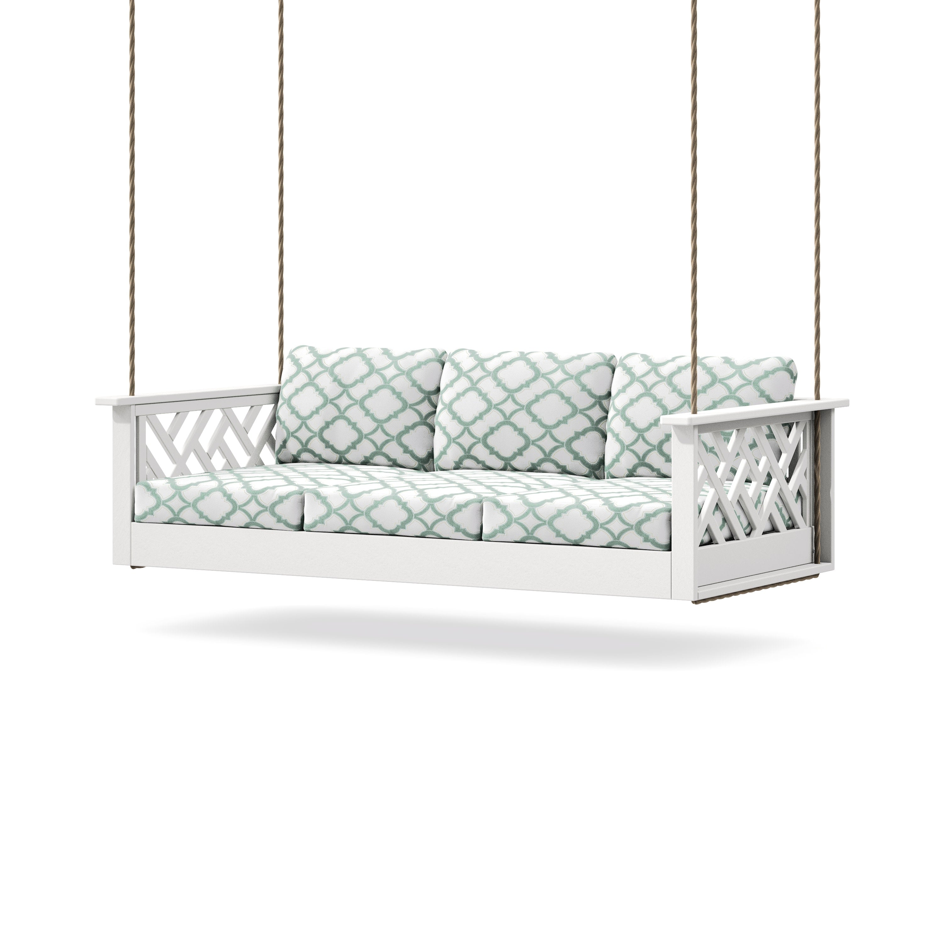 Chippendale Daybed Swing in White / Trellis Glacier Spa