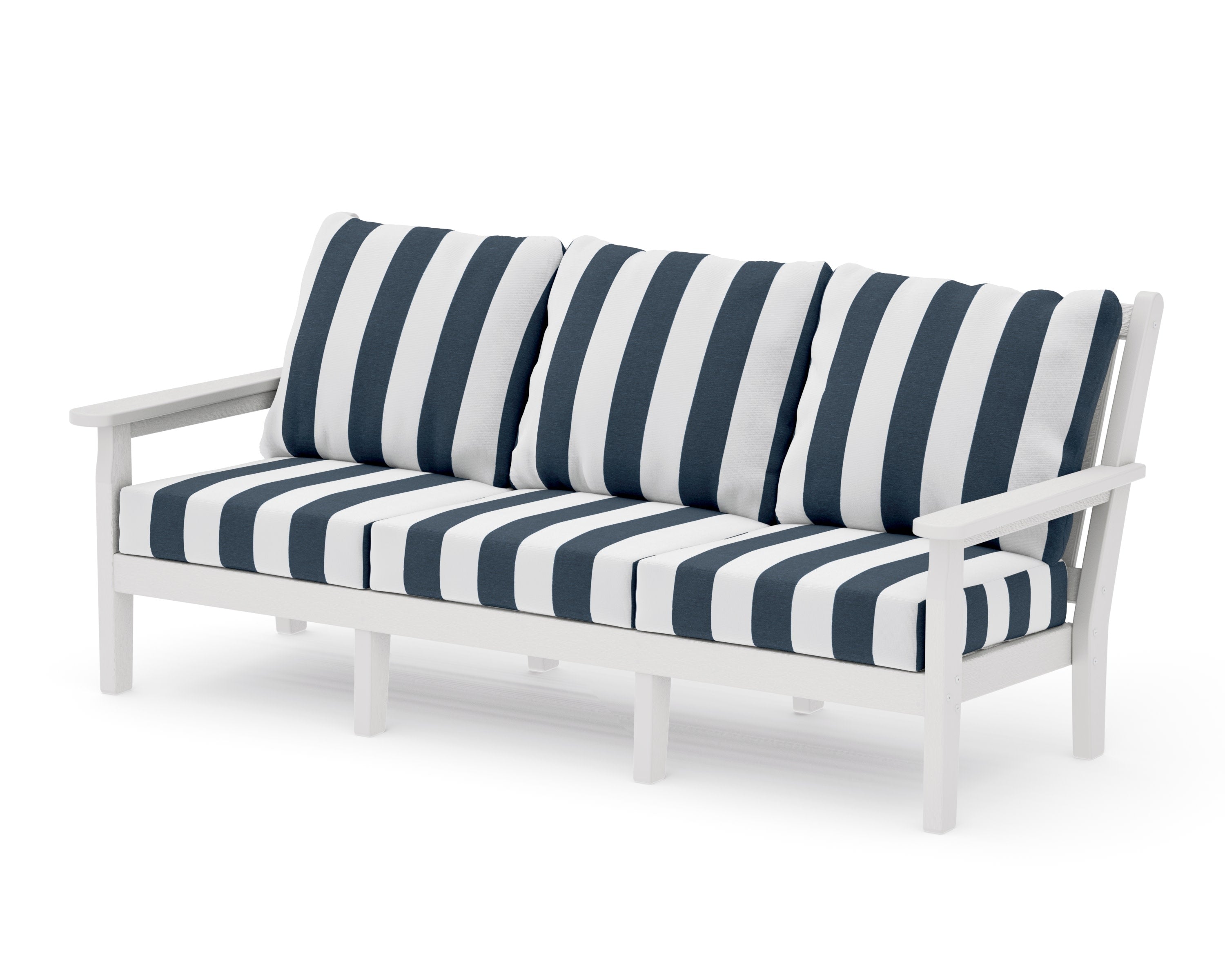 Chippendale Deep Seating Sofa in Vintage White / Cabana Stripe Marine Indigo