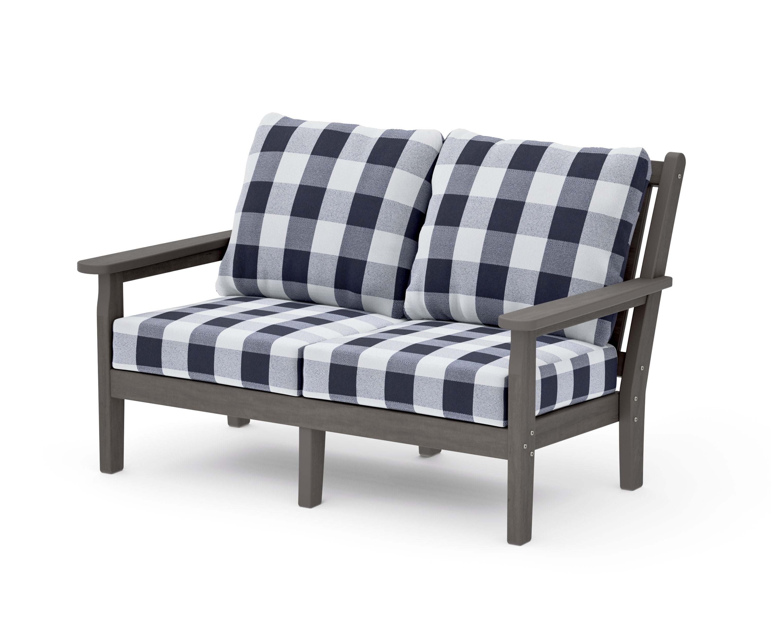 Chippendale Deep Seating Loveseat in Driftwood / Buffalo Plaid Navy
