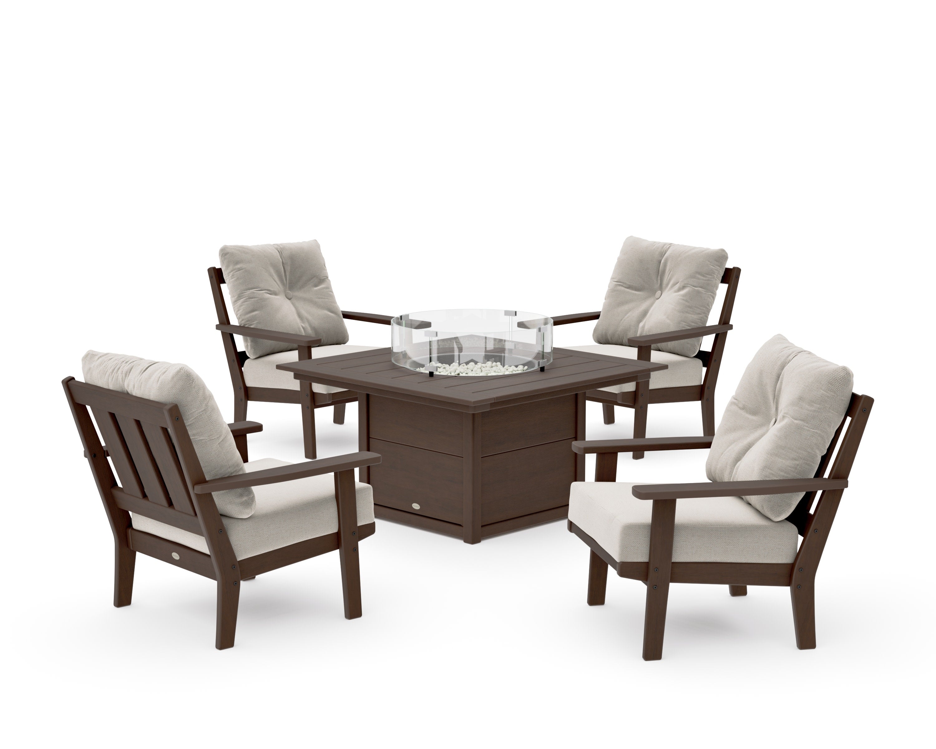 Oxford 5-Piece Deep Seating Set with Fire Pit Table in Kona / Dune Burlap
