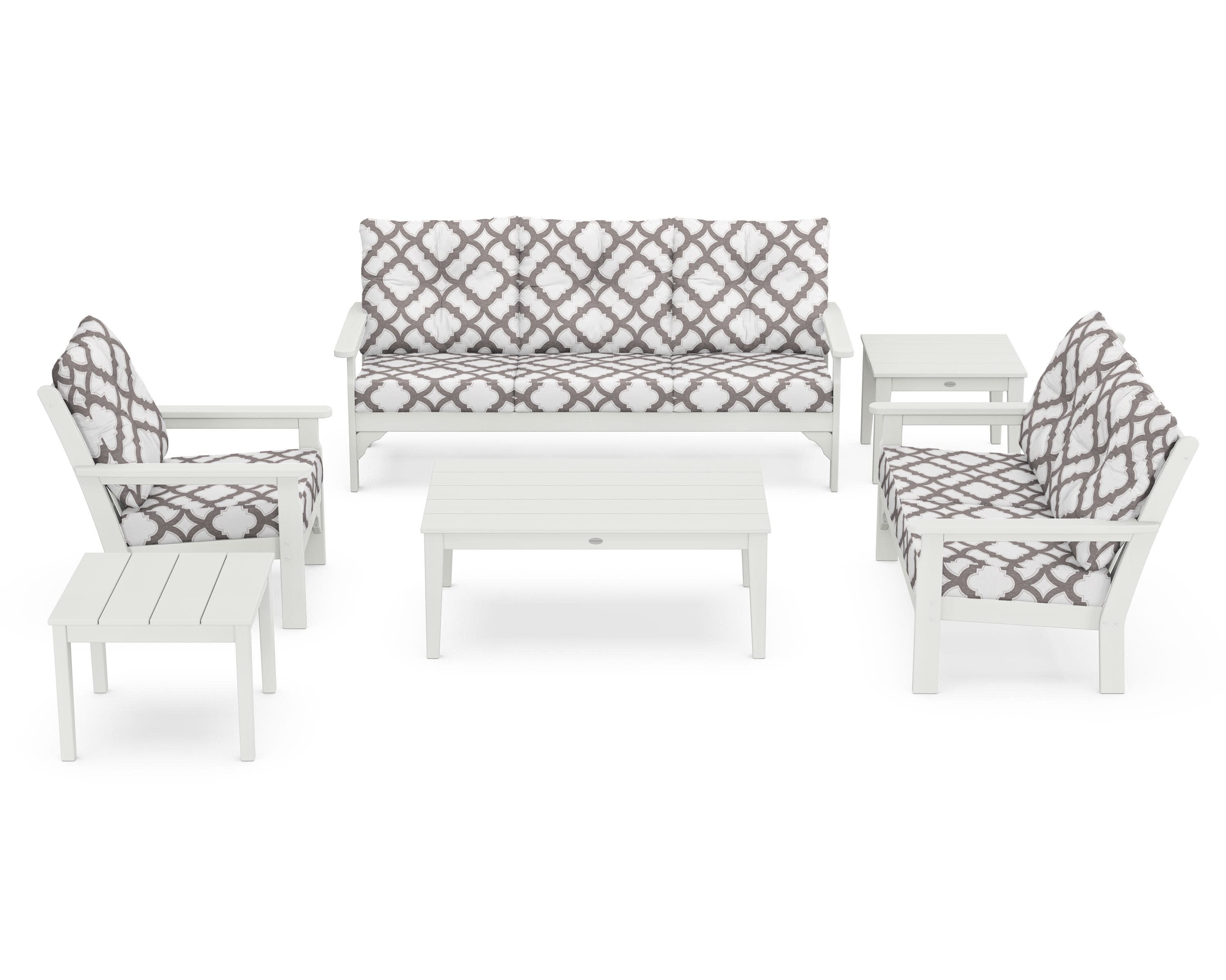 Vineyard 6-Piece Deep Seating Set in Vintage White / Trellis Grey Mist