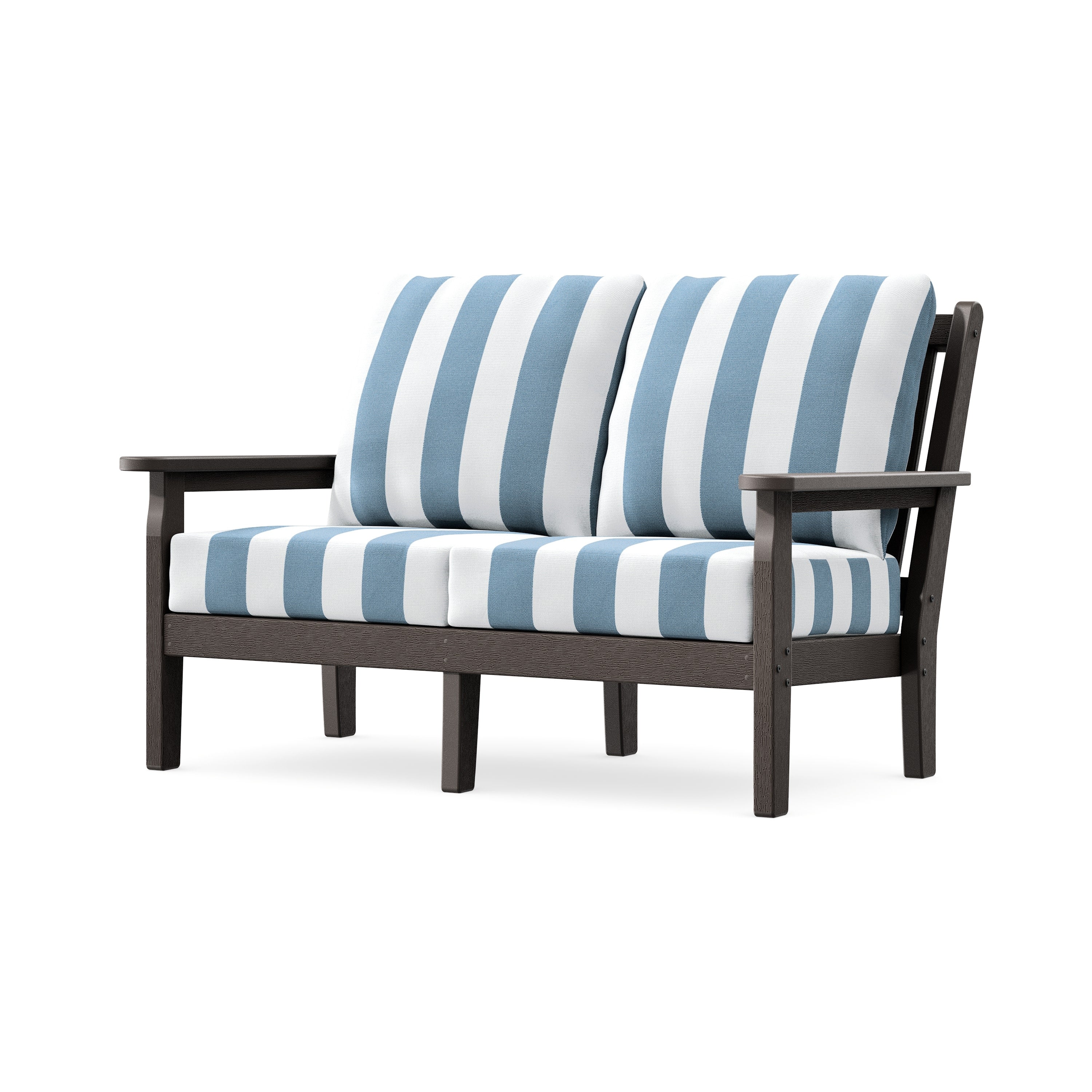 Chippendale Deep Seating Loveseat in Vintage Coffee / Cabana Stripe Sky Blue