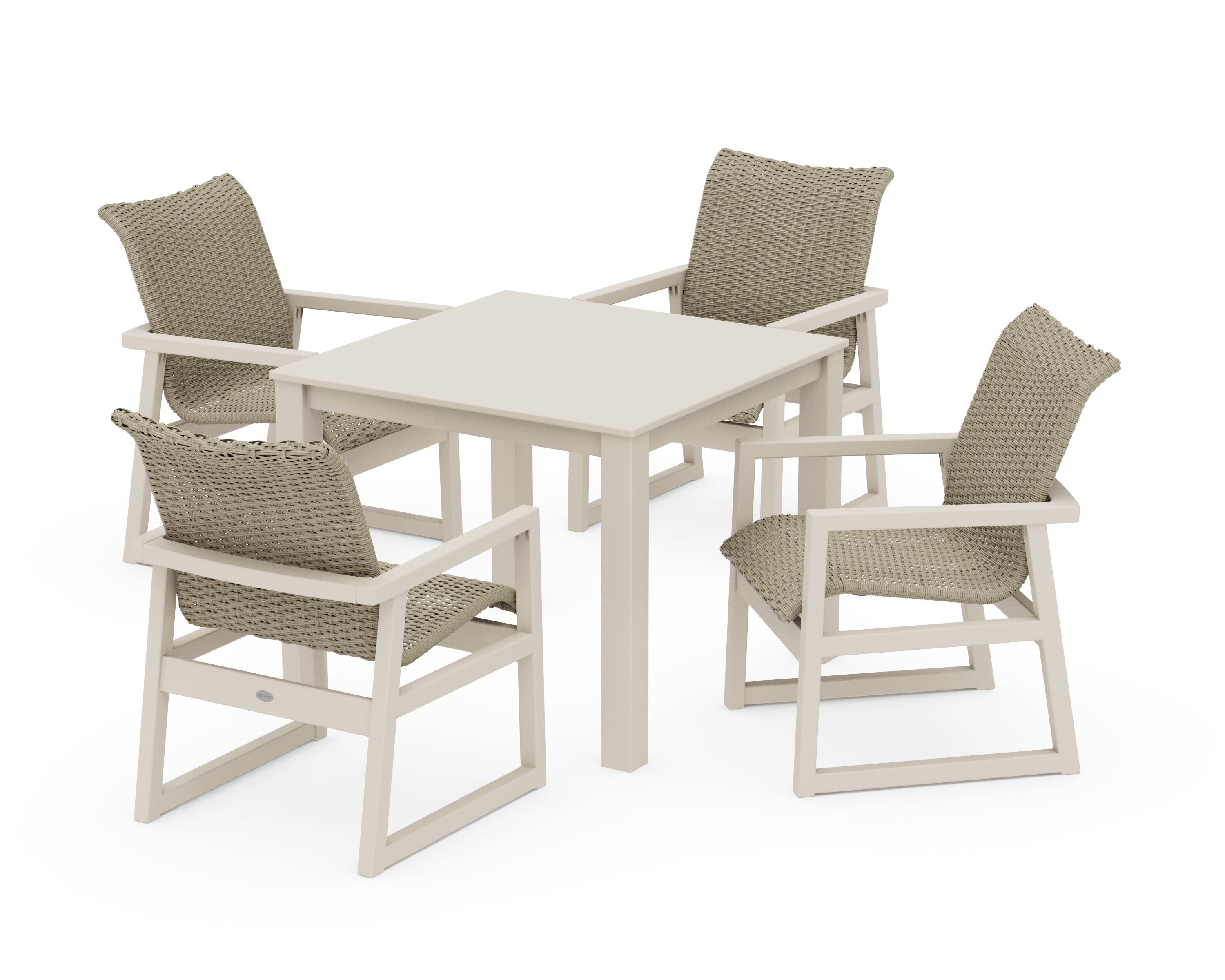EDGE Woven 5-Piece Parsons Dining Set in Sand / Dune Grass