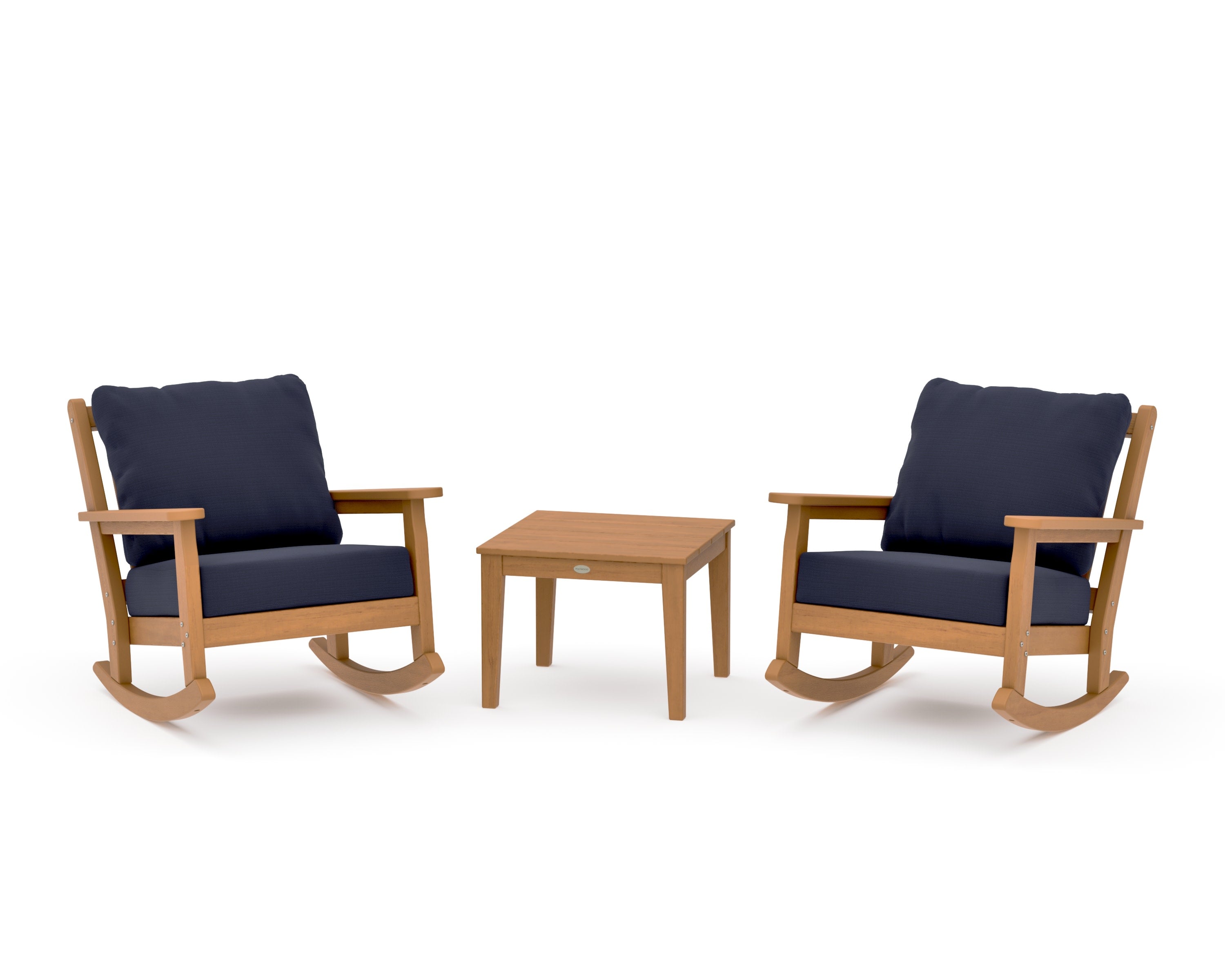 Chippendale 3-Piece Deep Seating Rocker Set in Natural / Navy Linen
