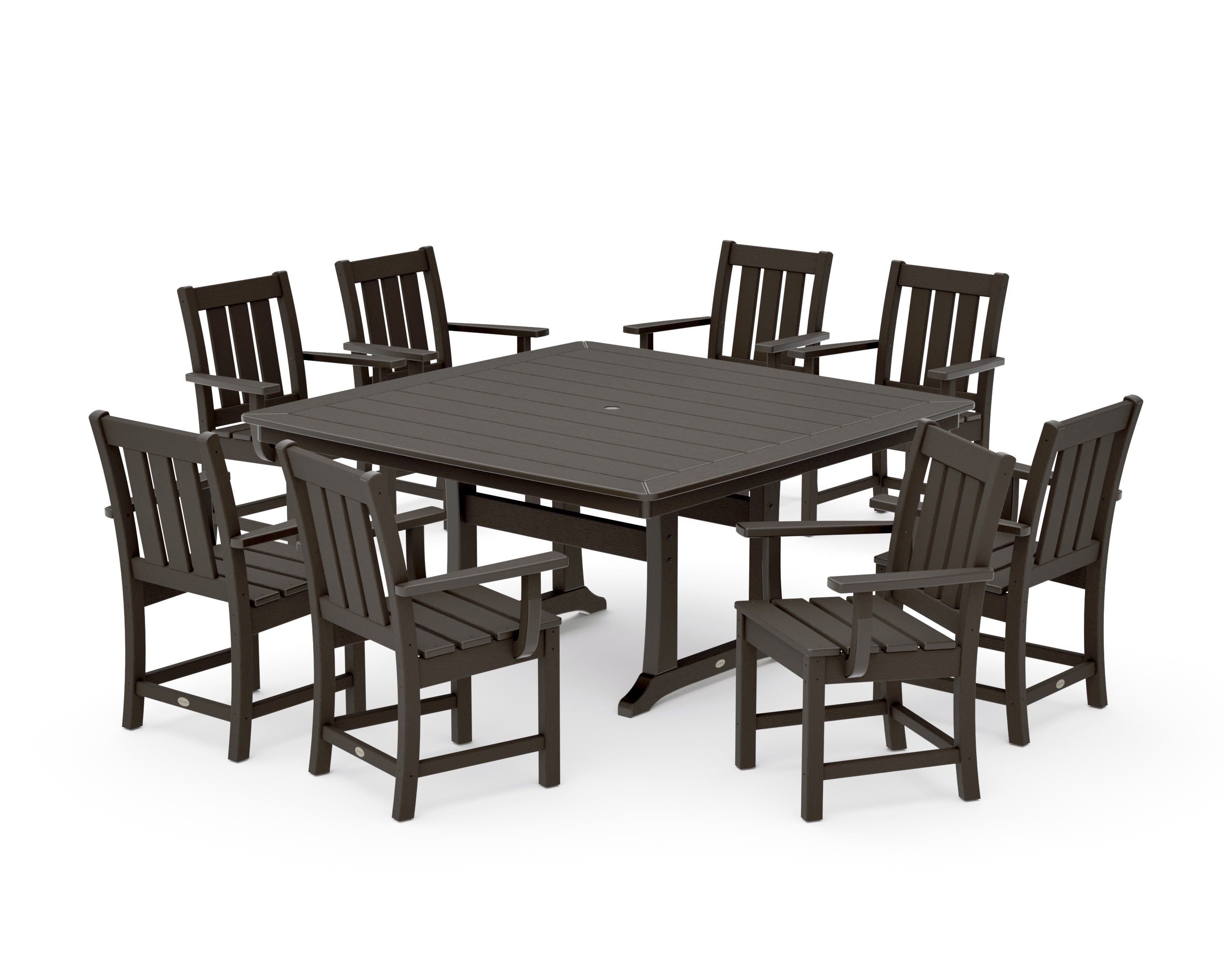 Oxford 9-Piece Square Dining Set with Trestle Legs in Vintage Coffee