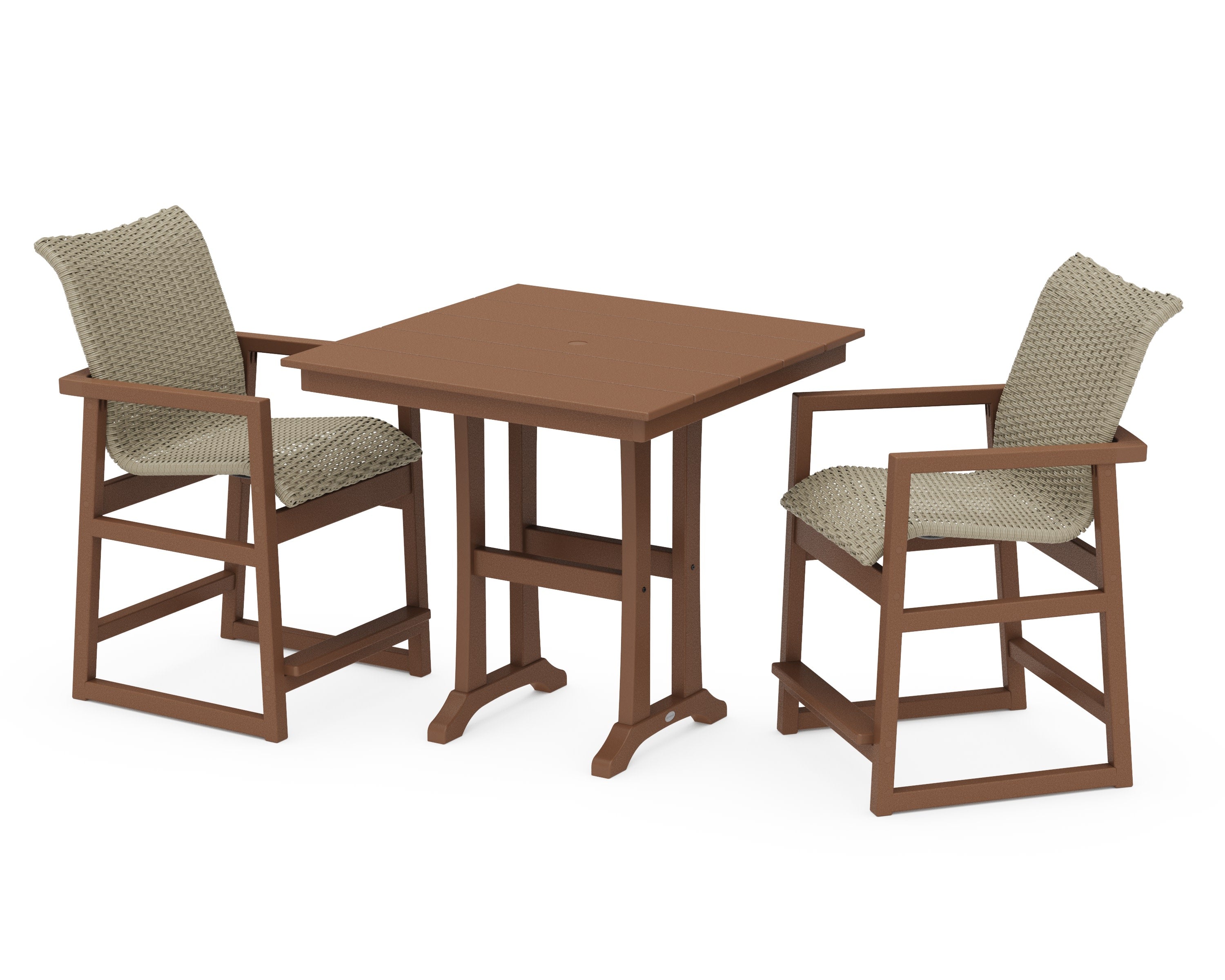 EDGE Woven 3-Piece Farmhouse Counter Set with Trestle Legs in Teak / Dune Grass
