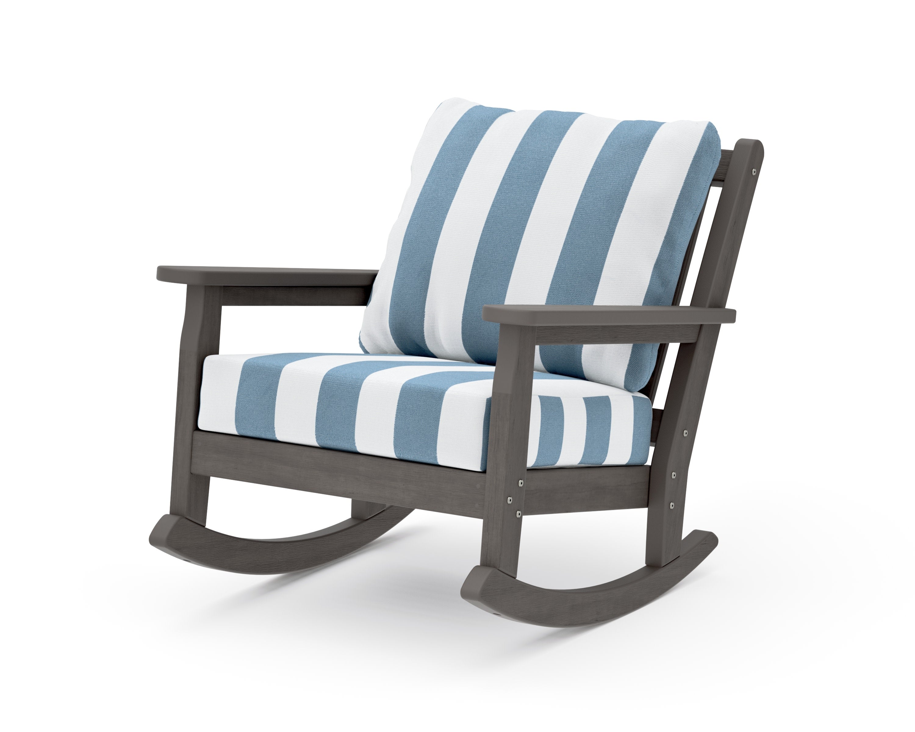 Chippendale Deep Seating Rocking Chair in Driftwood / Cabana Stripe Sky Blue