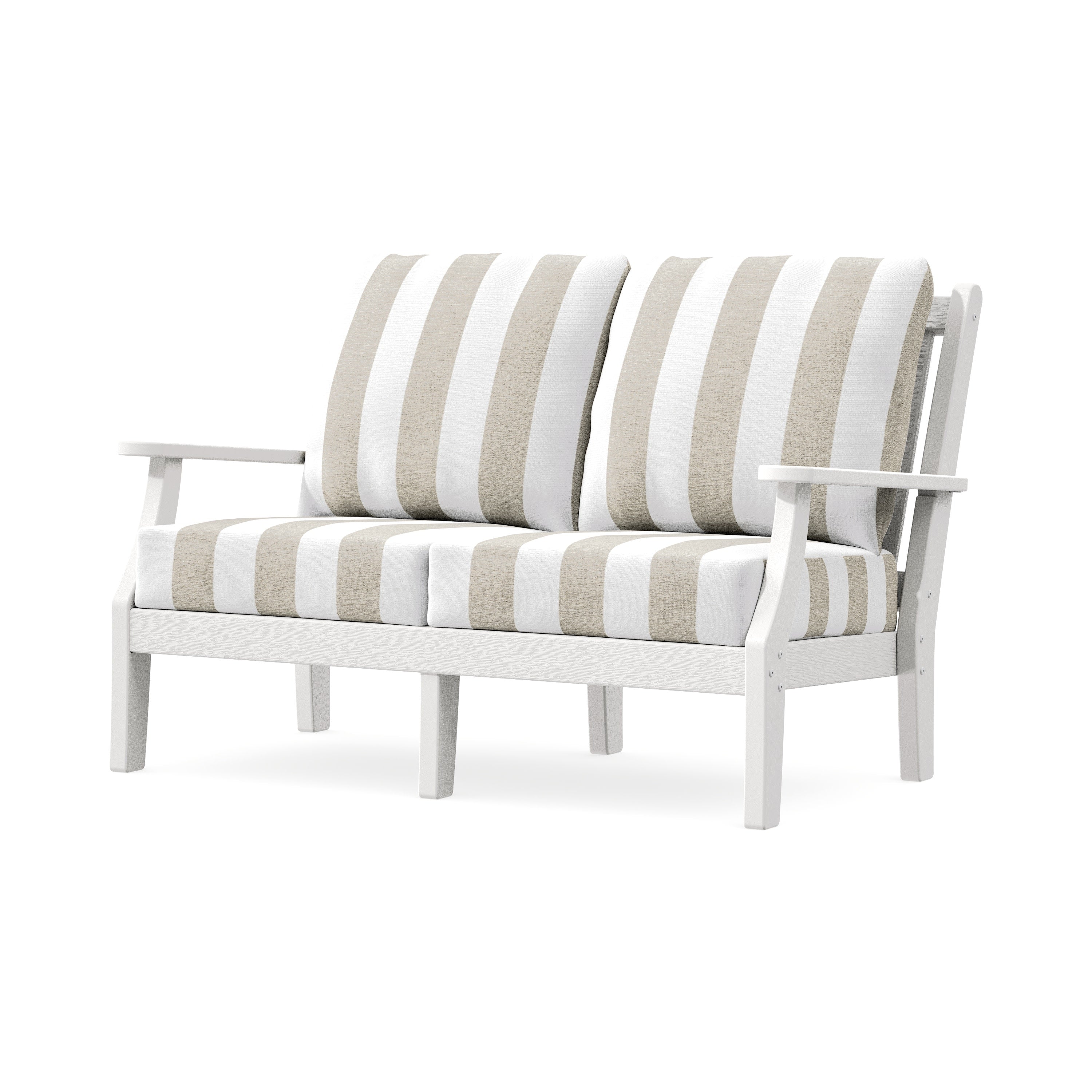 Wovendale Deep Seating Loveseat in Vintage White / Cabana Stripe Dune Burlap