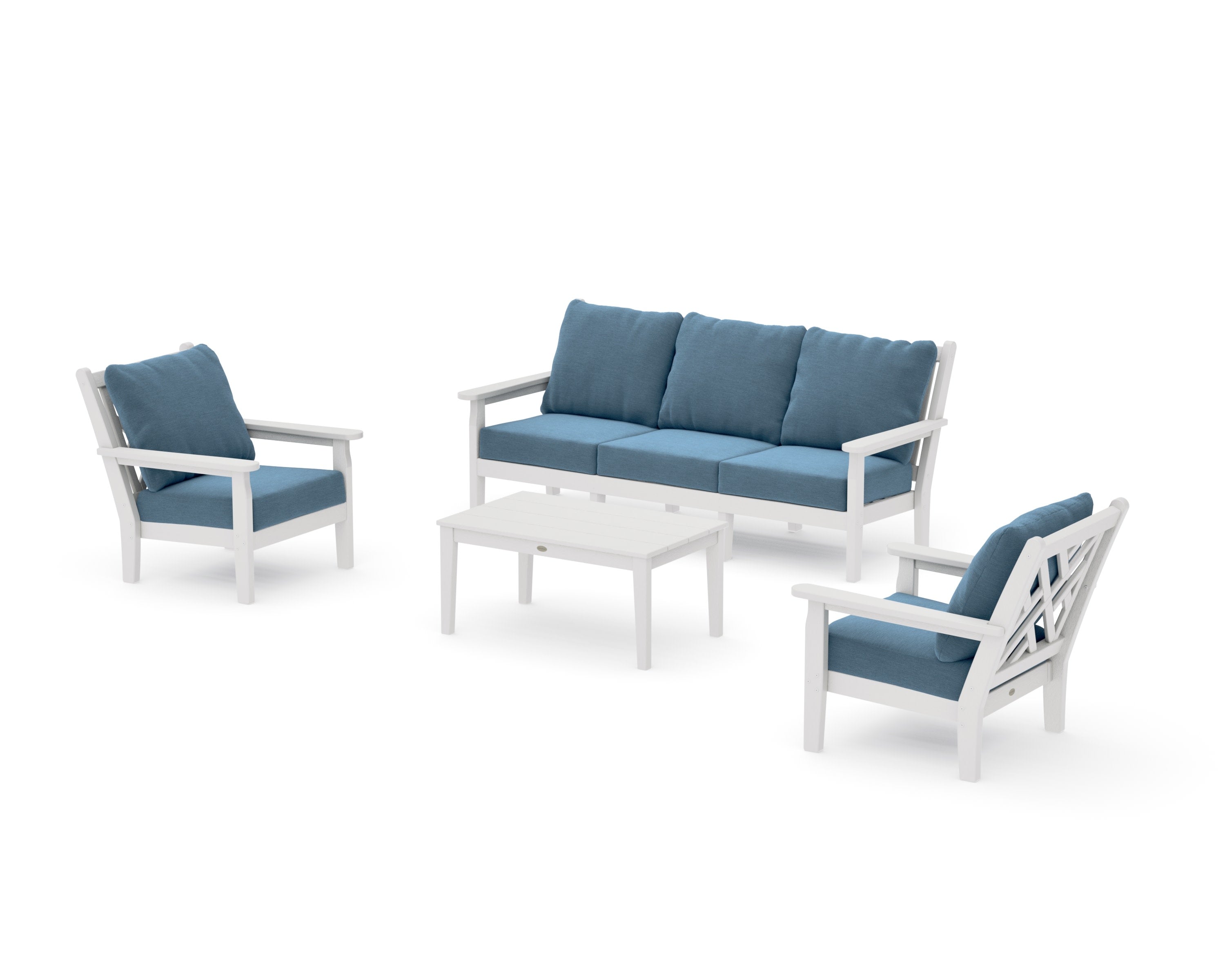 Chippendale 4-Piece Deep Seating Set with Sofa in Vintage White / Sky Blue
