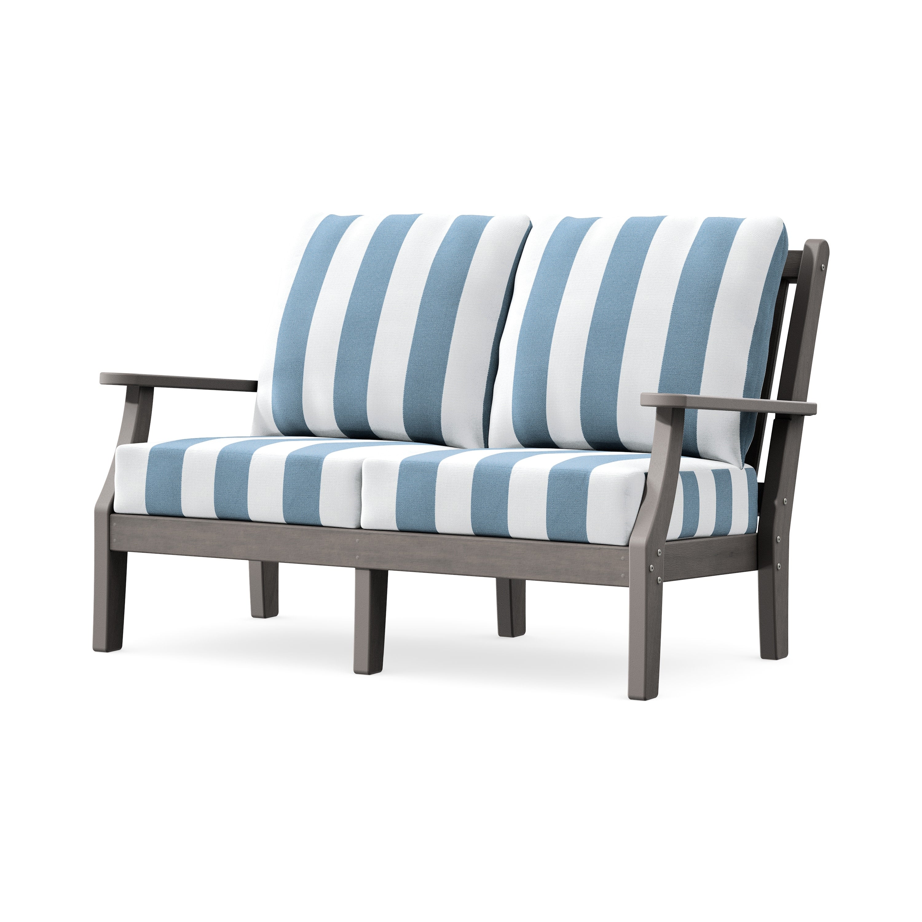 Wovendale Deep Seating Loveseat in Driftwood / Cabana Stripe Sky Blue