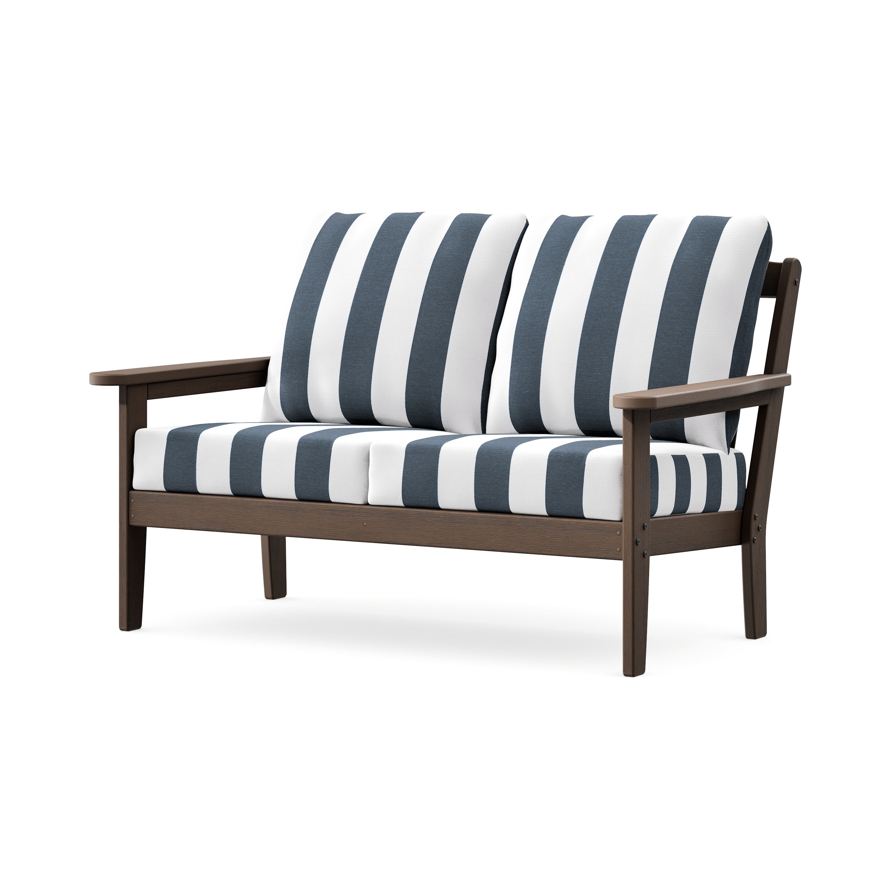 Cottage Deep Seating Loveseat in Kona / Cabana Stripe Marine Indigo