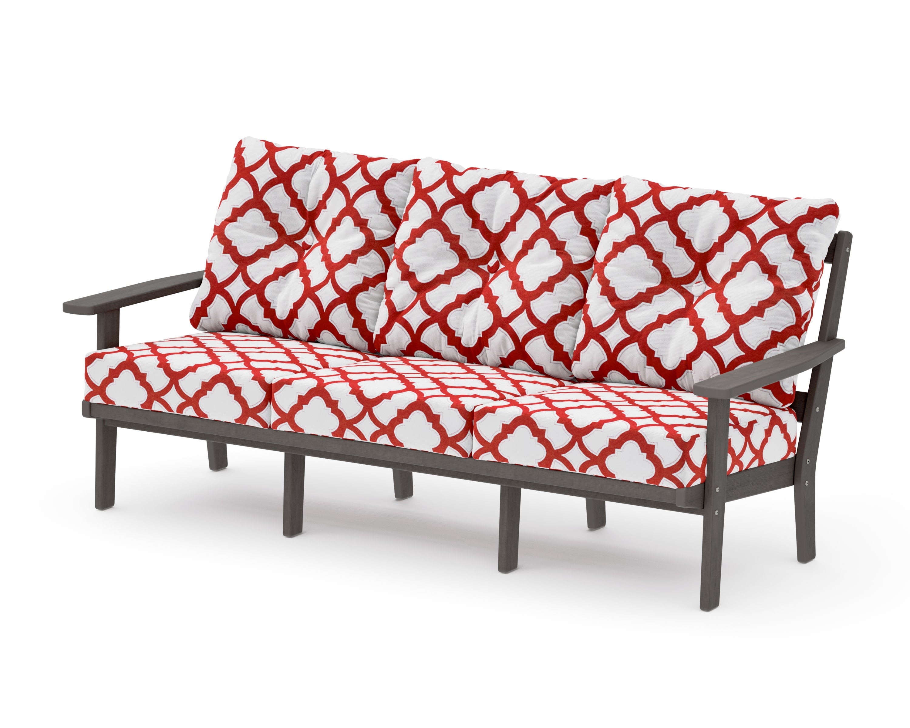 Oxford Deep Seating Sofa in Driftwood / Trellis Crimson
