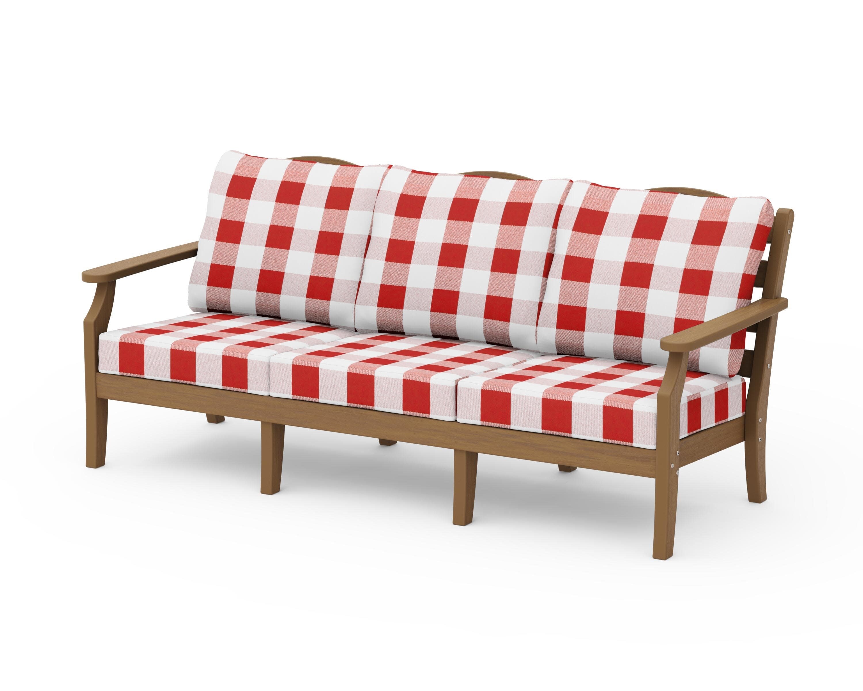 Savannah Deep Seating Sofa in Natural / Buffalo Plaid Crimson