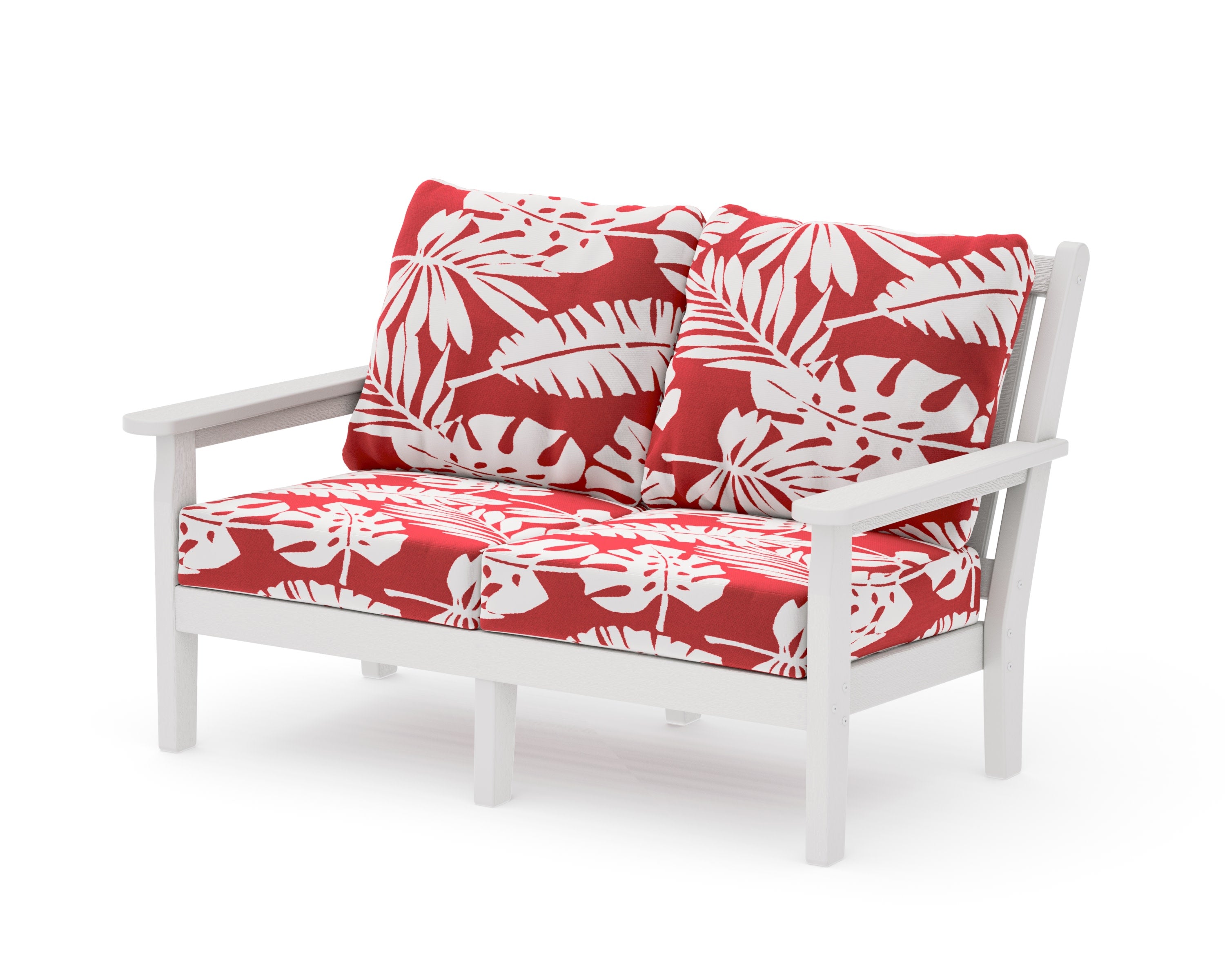 Chippendale Deep Seating Loveseat in Vintage White / Leaf Crimson