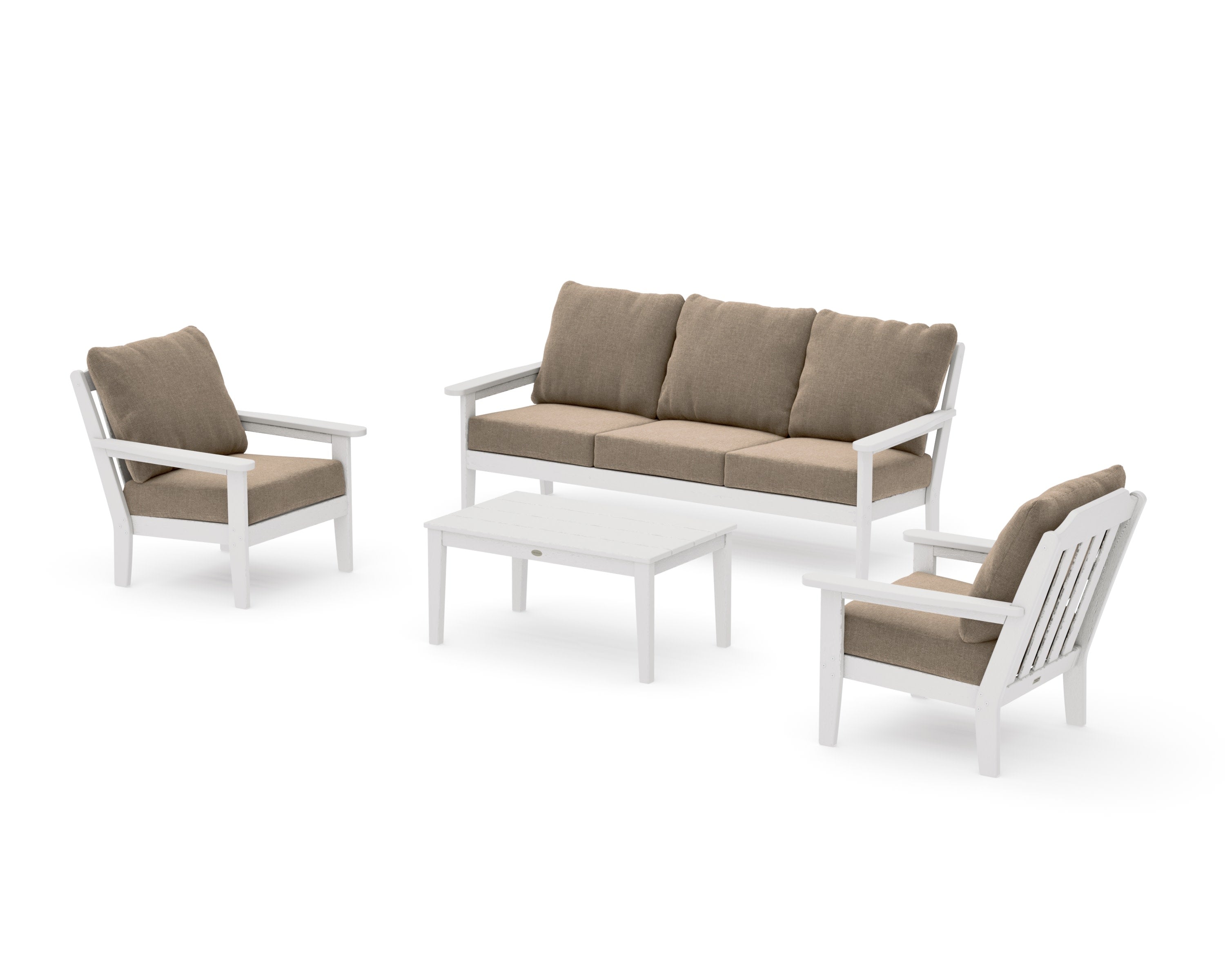 Cottage 4-Piece Deep Seating Set with Sofa in Vintage White / Spiced Burlap
