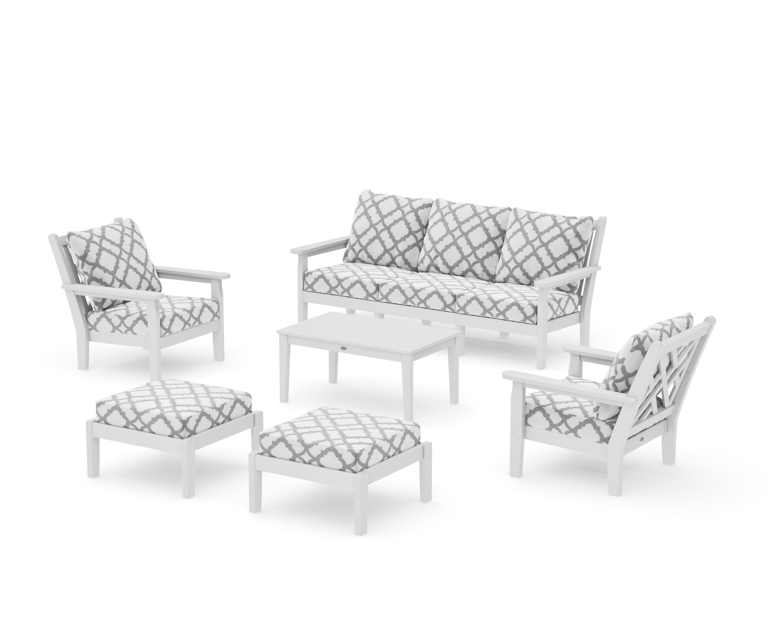 Chippendale 6-Piece Lounge Sofa Set in Vintage White / Trellis Grey Mist