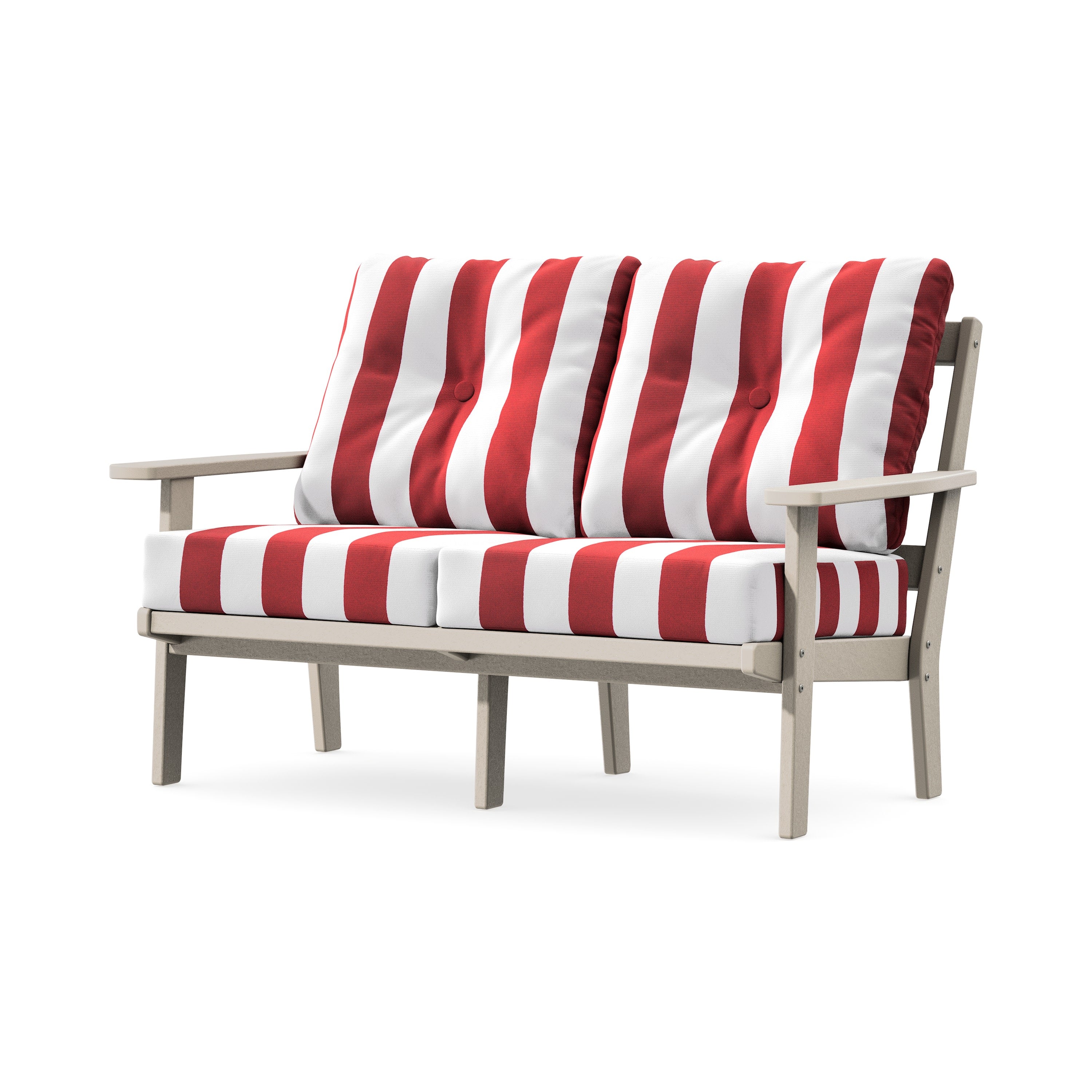 Oxford Deep SeatingLoveseat in Sand / Cabana Stripe Crimson