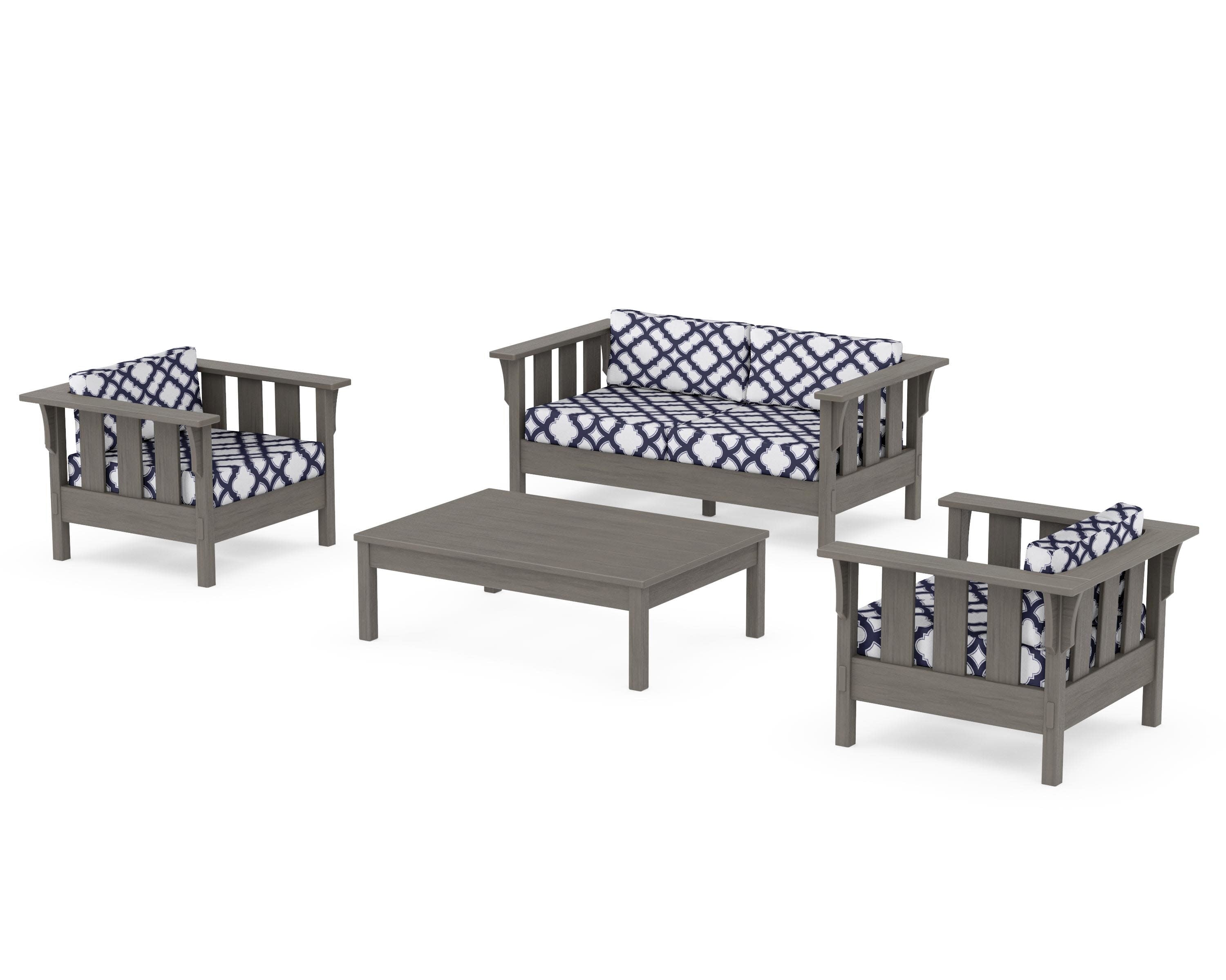 Acadia 4-Piece Deep Seating Set with Loveseat in Driftwood / Trellis Navy