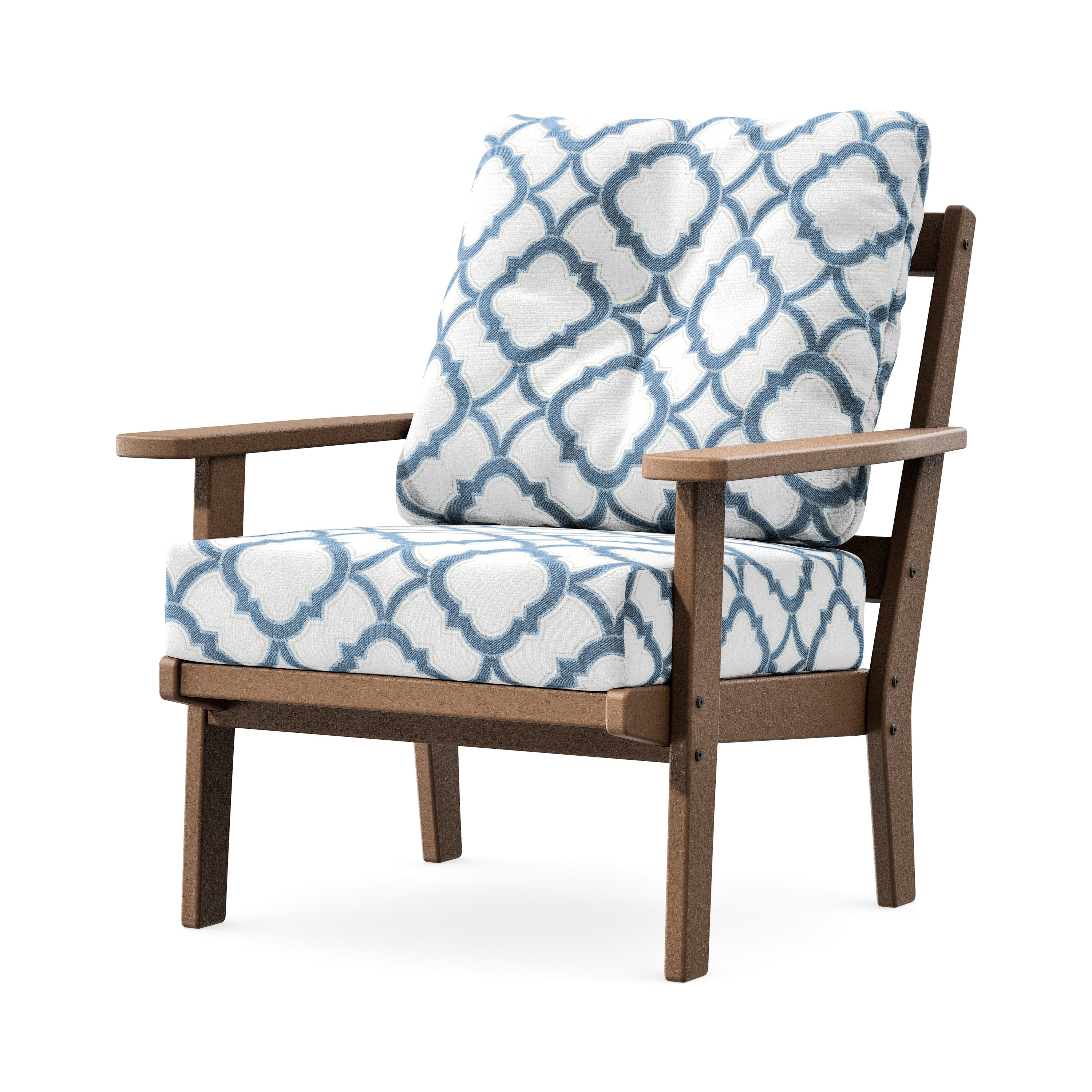 Prairie Deep Seating Chair in Teak / Trellis Sky Blue