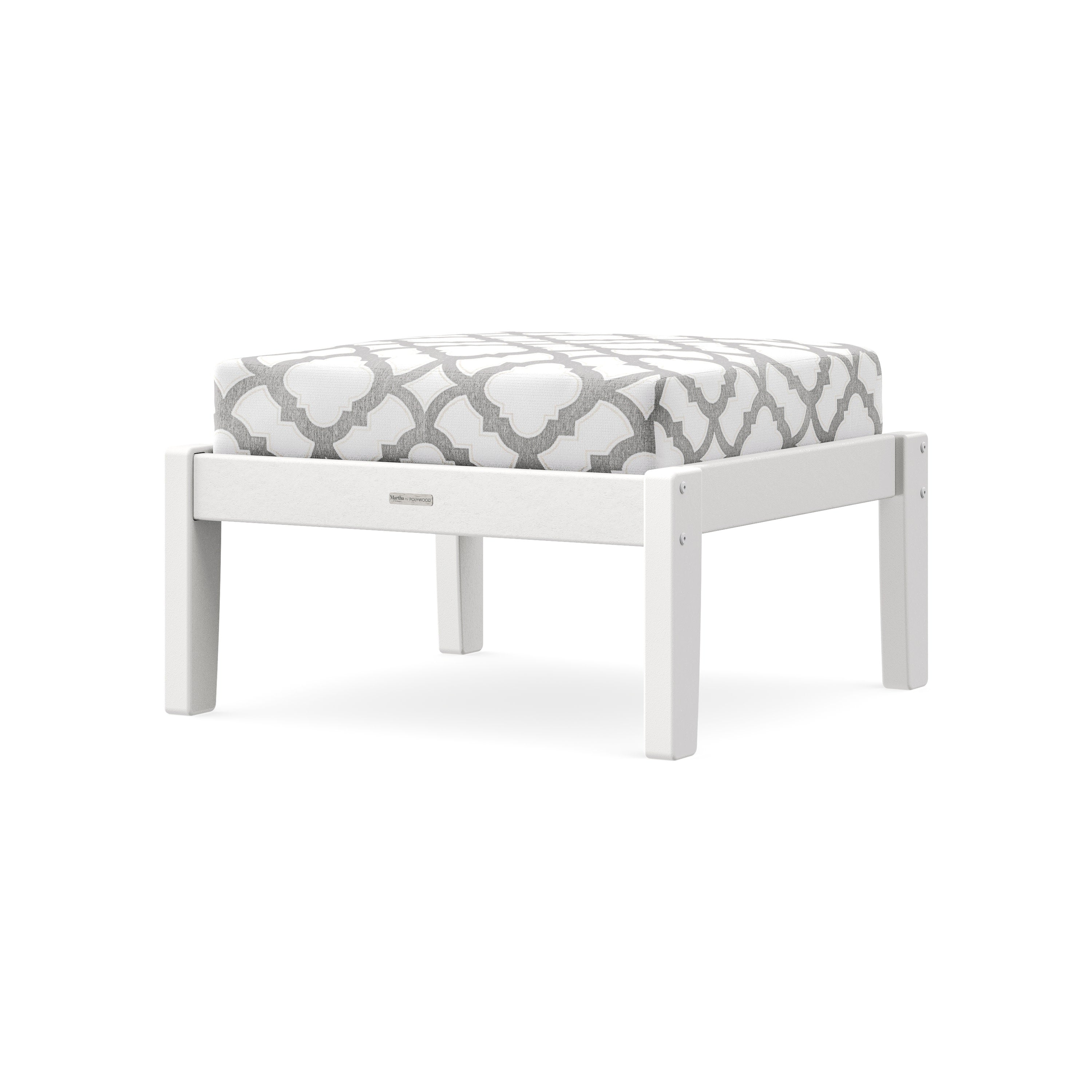 Chinoiserie Deep Seating Ottoman in White / Trellis Grey Mist