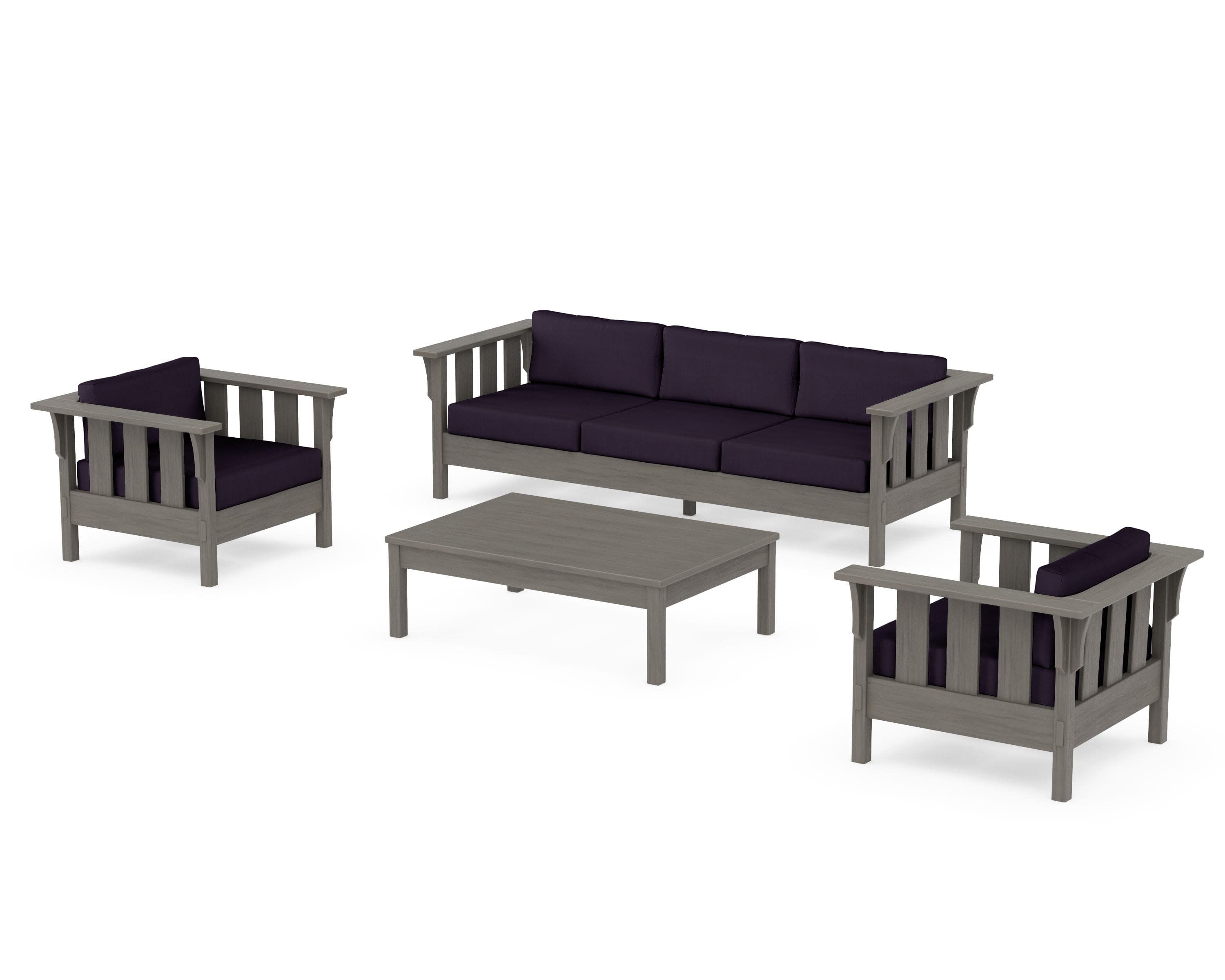 Acadia 4-Piece Deep Seating Set with Sofa in Driftwood / Navy Linen