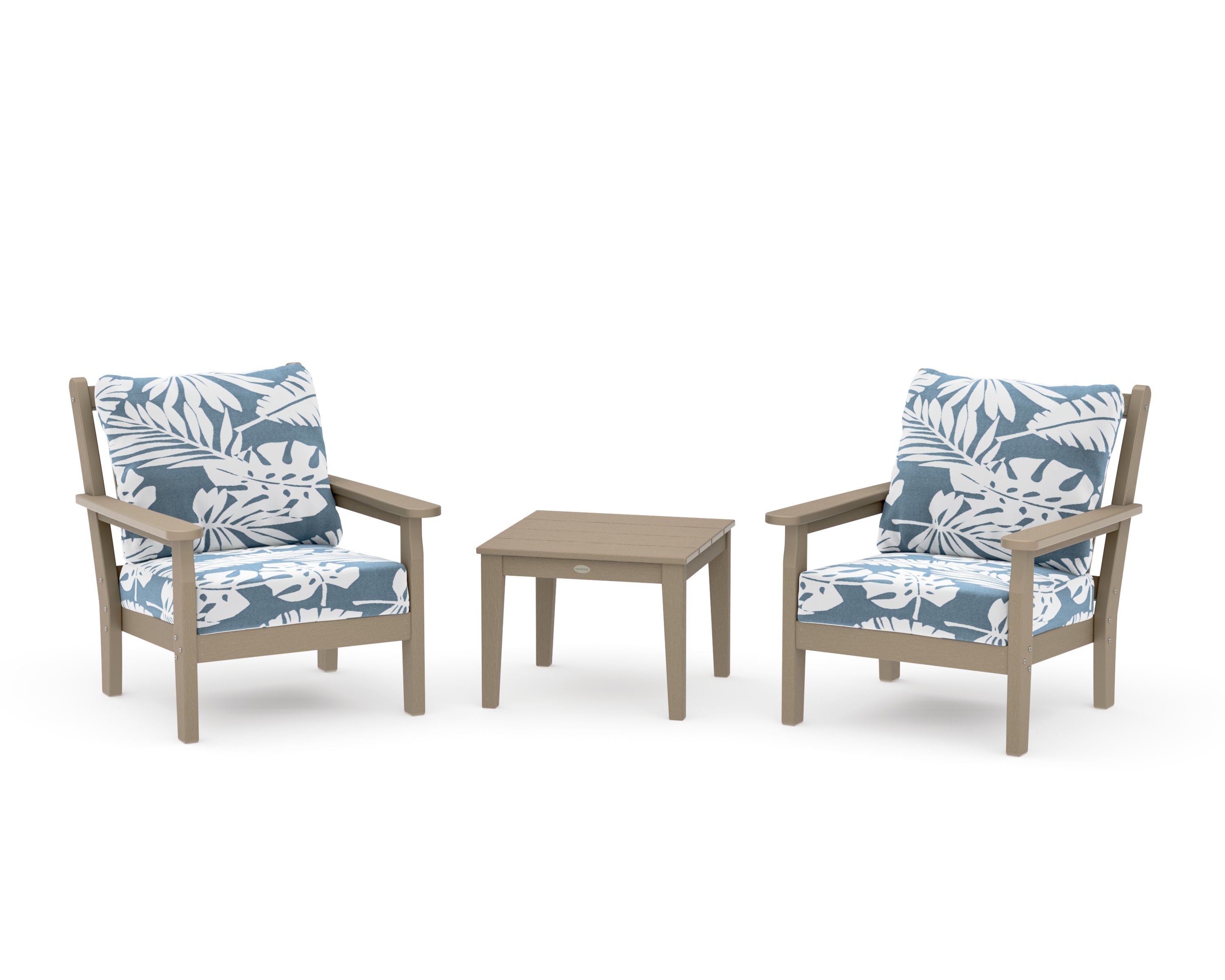 Chippendale 3-Piece Deep Seating Set in Vintage Sahara / Leaf Sky Blue