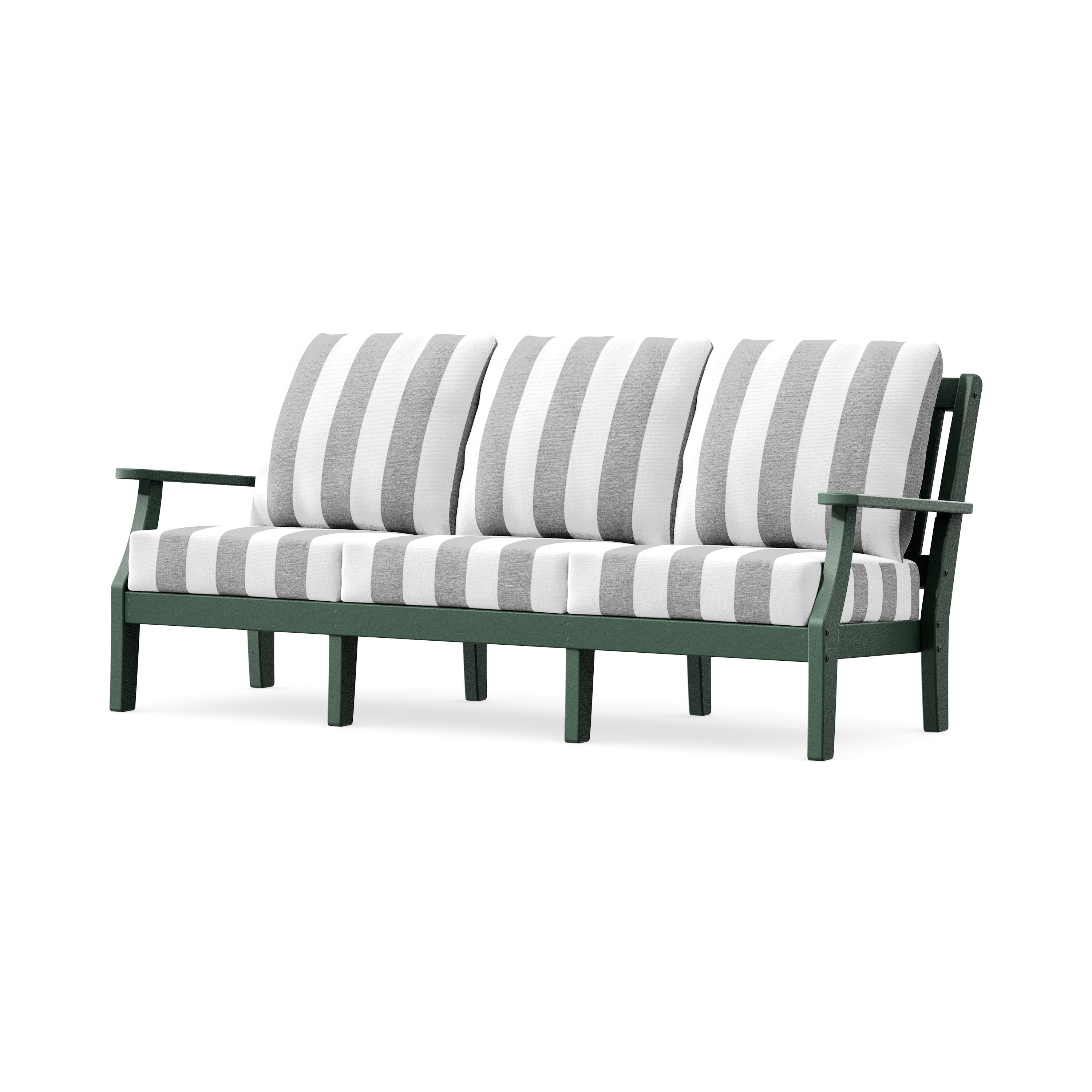 Chinoiserie Deep Seating Sofa in Green / Cabana Stripe Grey Mist