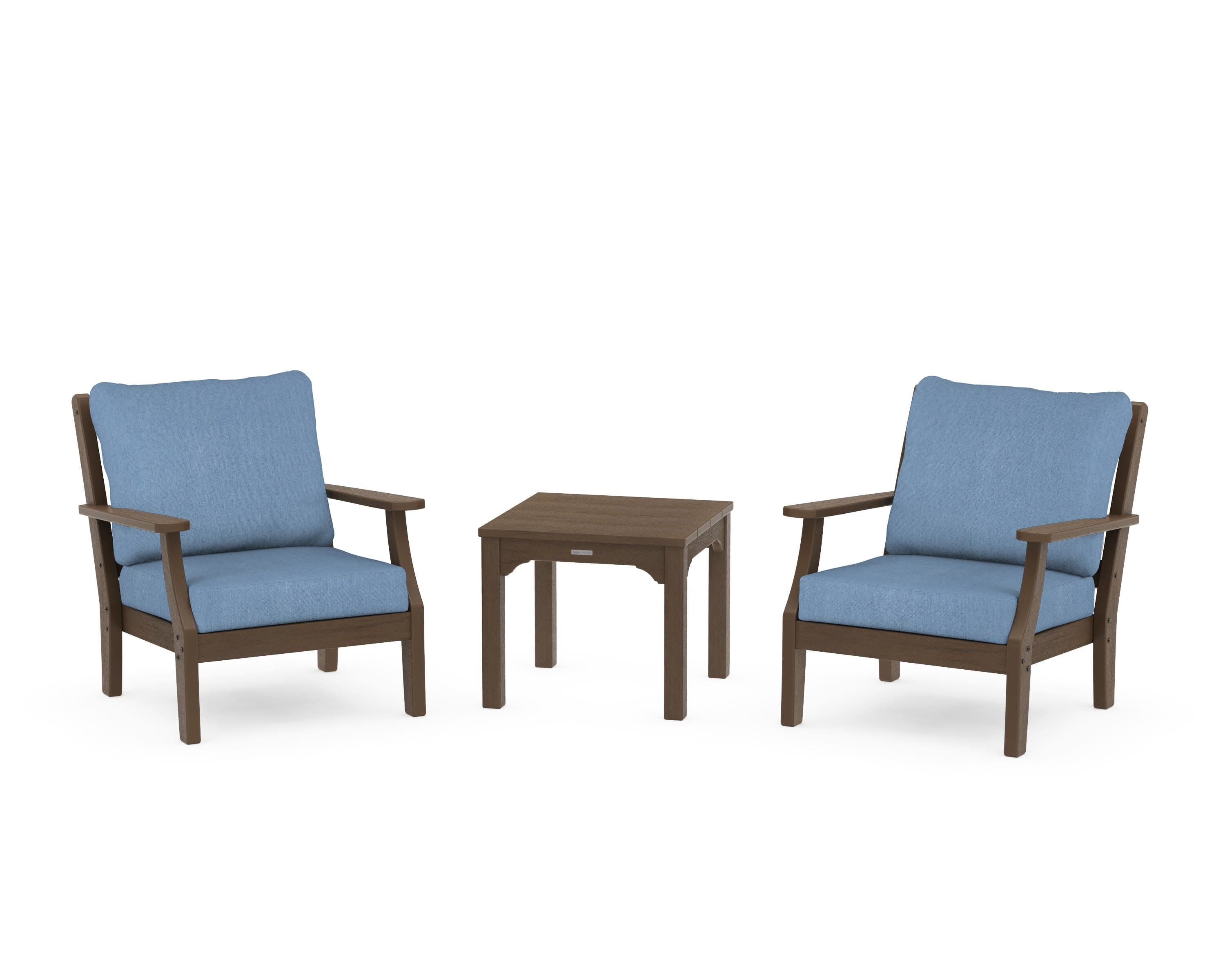 Chinoiserie 3-Piece Deep Seating Set in Kona / Sky Blue