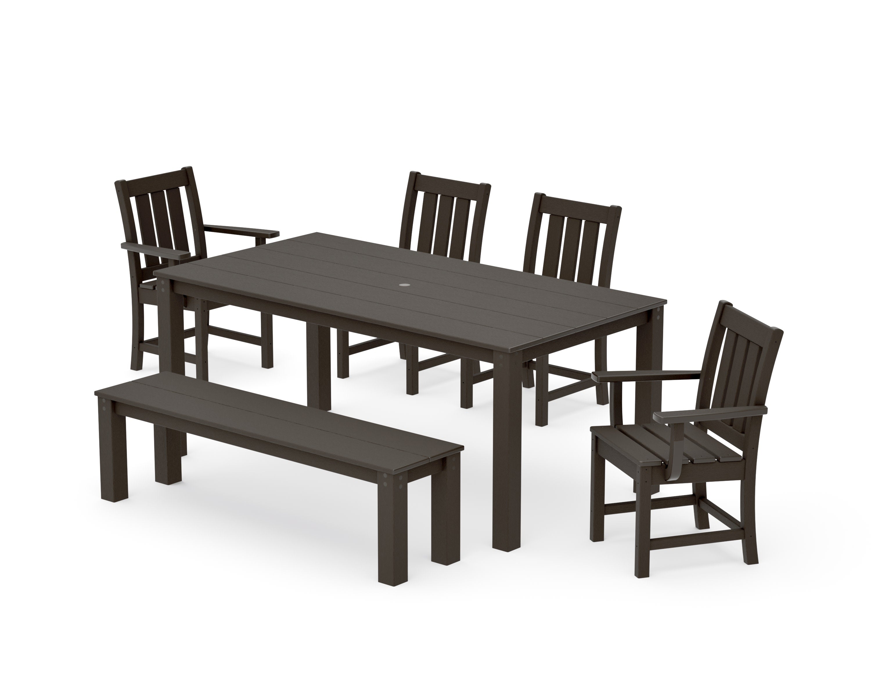 Oxford 6-Piece Parsons Dining Set with Bench in Vintage Coffee
