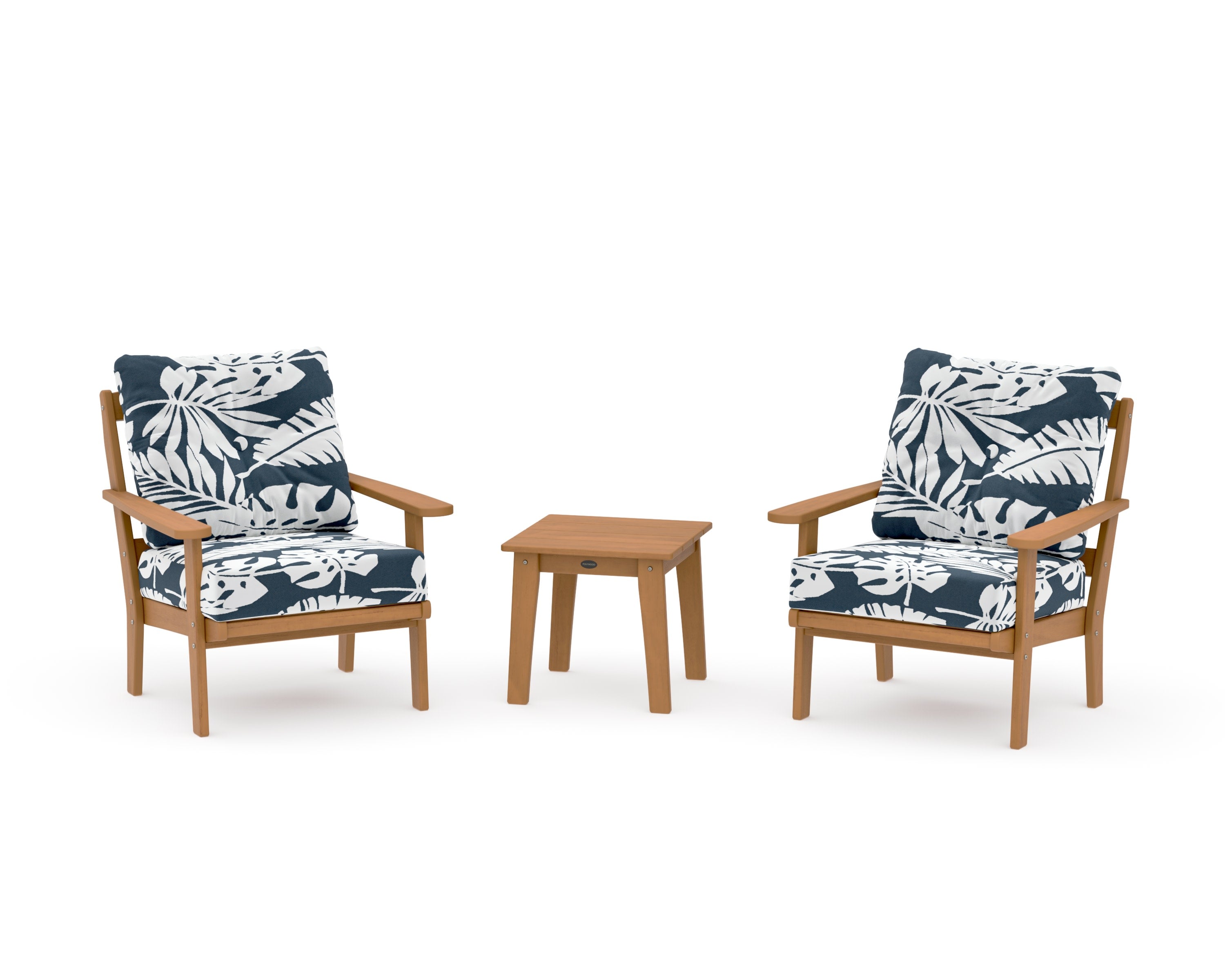 Mission 3-Piece Deep Seating Set in Natural / Leaf Marine Indigo
