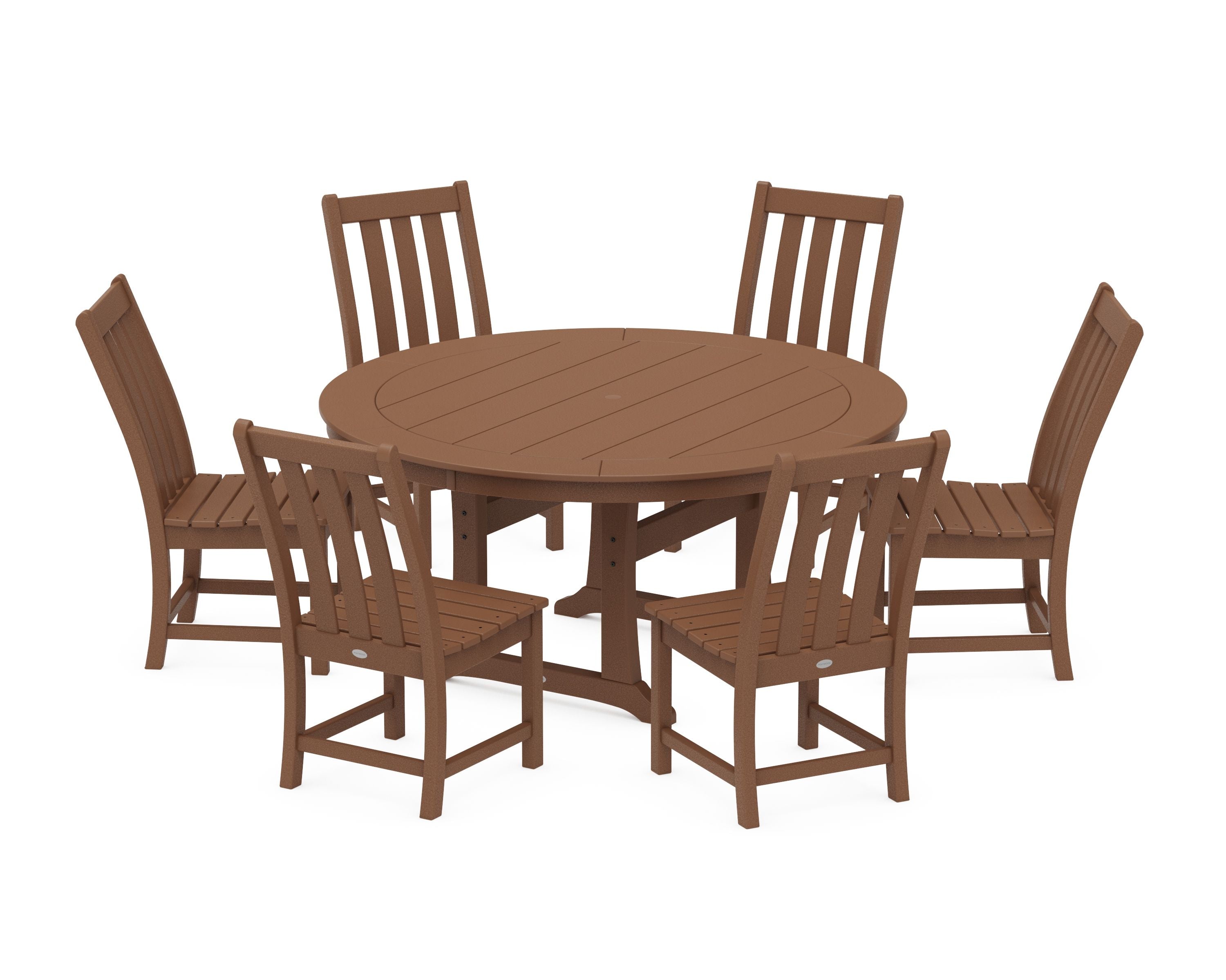 Vineyard 7-Piece Side Chair Round Dining Set in Teak
