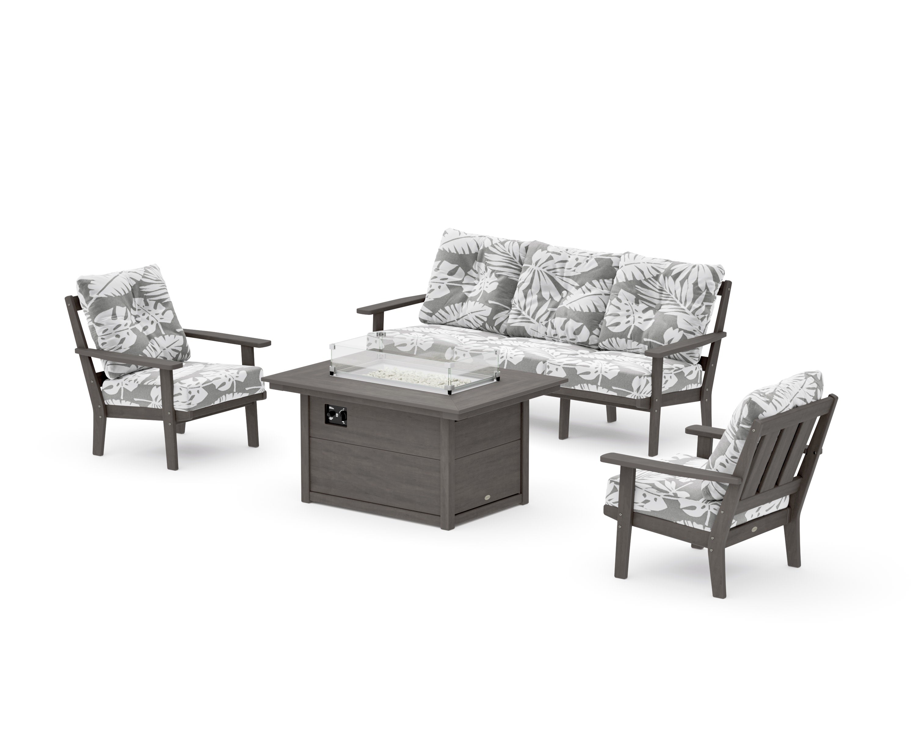 Oxford Deep Seating Fire Pit Table Set in Driftwood / Leaf Grey Mist