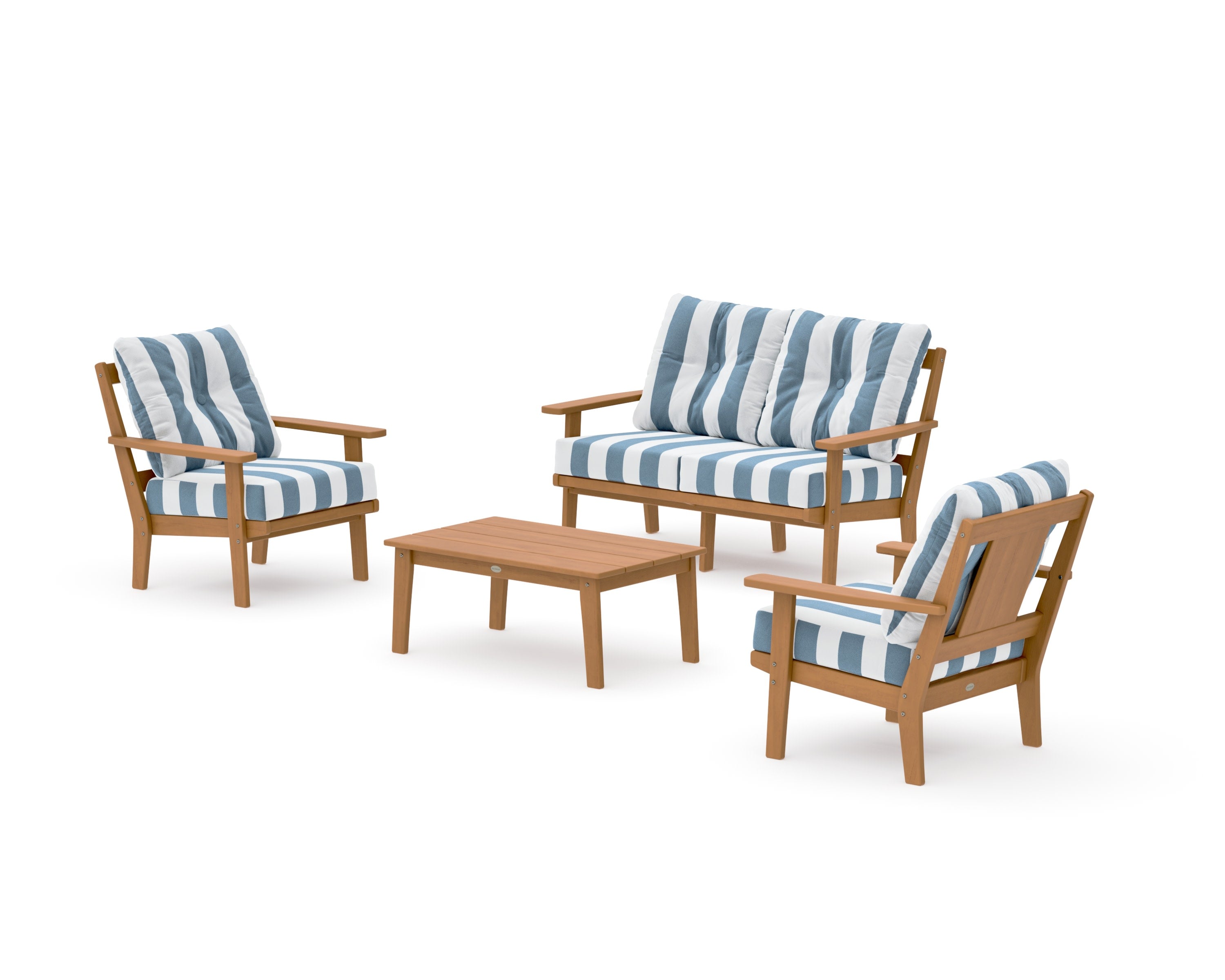 Prairie 4-Piece Deep Seating Set with Loveseat in Natural / Cabana Stripe Sky Blue